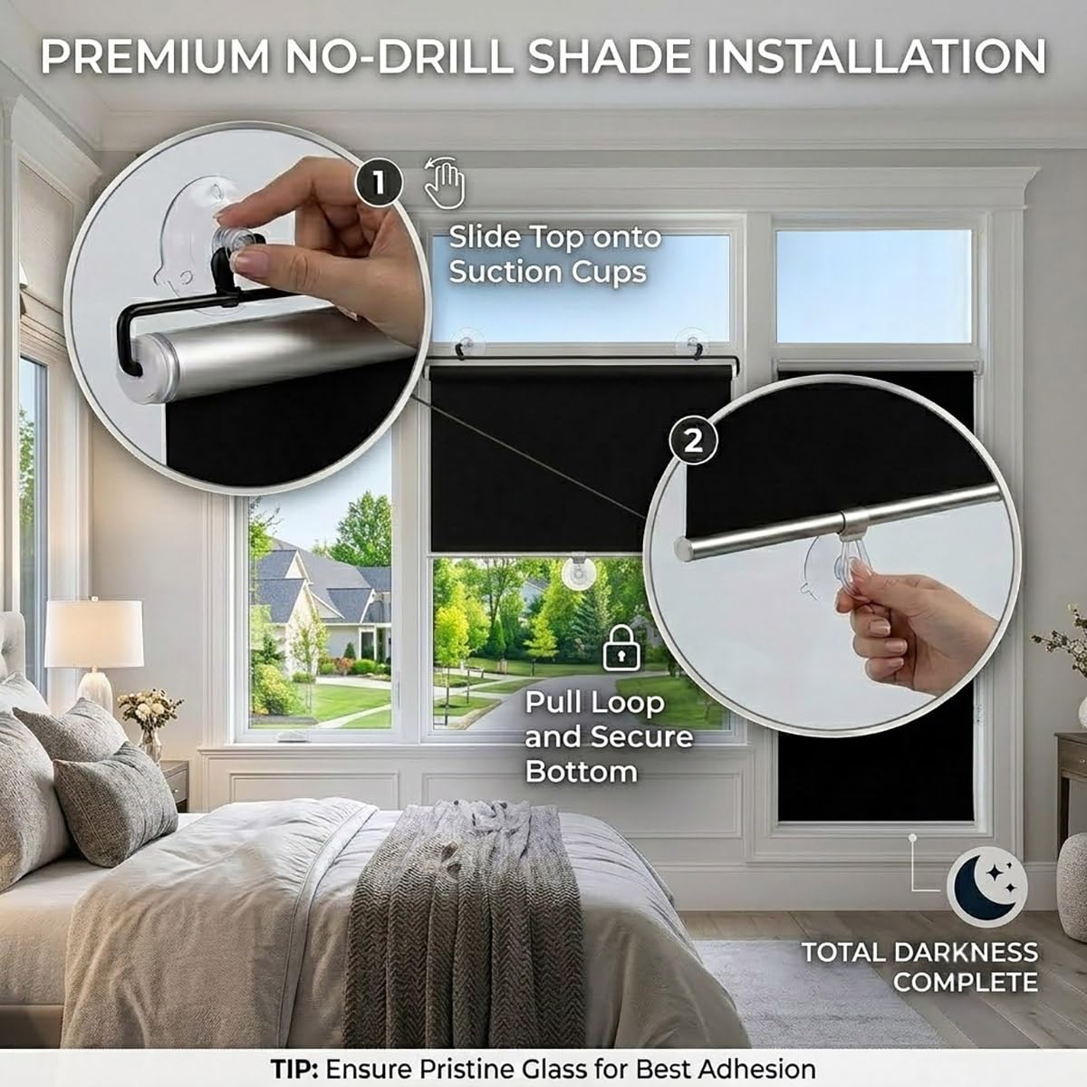 Store Occultant à Ventouse, Store Enrouleur sans Perçage pour Fenêtre, Protection Solaire Isolant Thermique, Rideau Pare-Soleil Temporaire, pour Salon Chambre Cuisine Voiture(75Wx165H cm)