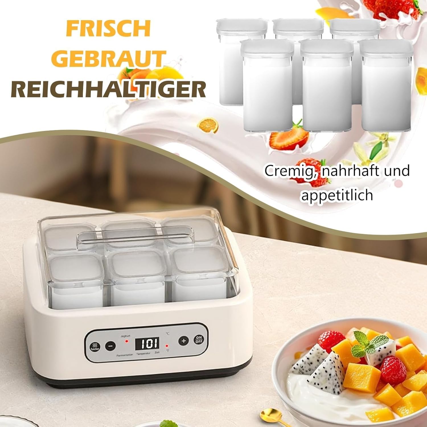 Yaourtière 1.5L Acier 6 Pots Minuterie Yaourtière 1.5L Acier