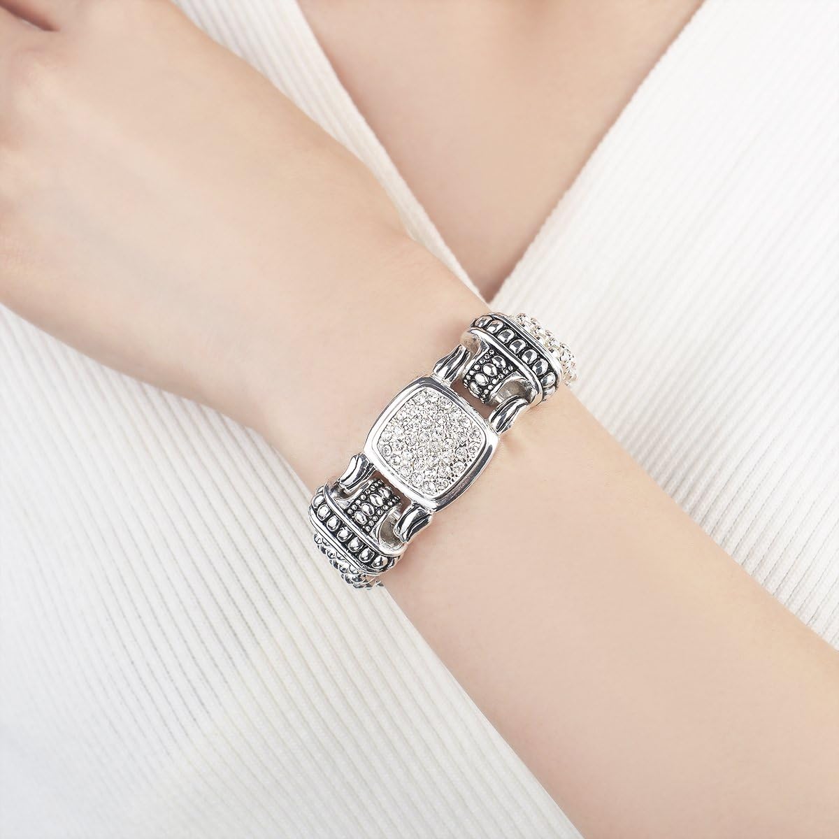 UNY JEWEL Pave Crystals Designer Inspired Statement Popcorn Chain Bracelets Women Jewelry Magnetic Clasp - Image 2