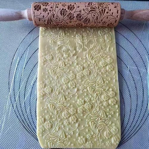 Big Role Wooden Embossed Rolling Pin Cat & Heart