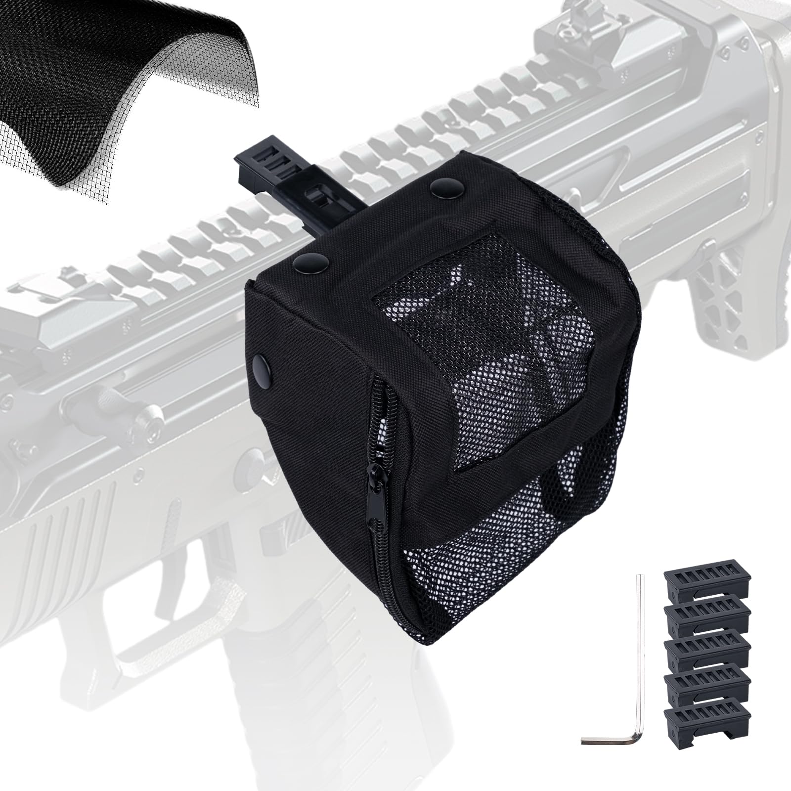 T-mark Brass Catcher Heat Resistant with Steel Mesh, Thickened Nylon Tactical Shell Catcher, Picatinny Rail Mount Brass Catcher Quick Release Zipper Casing Catcher for Rifle Range Shooting