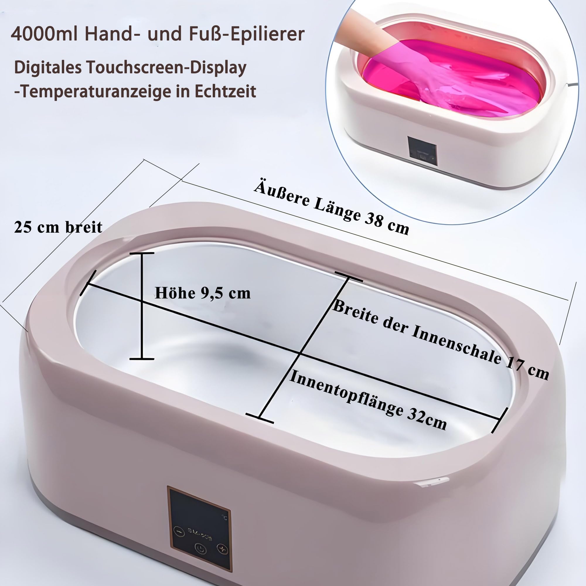 Bain de paraffine 4000ml pour mains et pieds, cire de paraffine 900g avec accessoires, soin peaux sèches (rose)