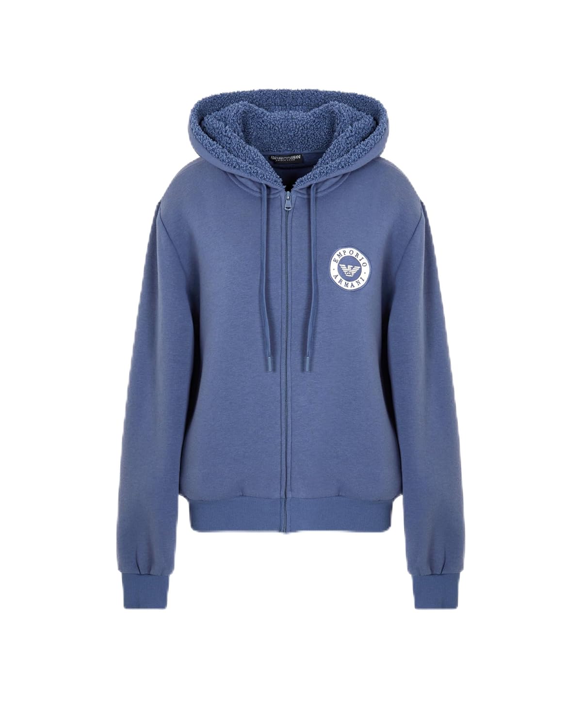 Emporio Armani womens Hooded Full Zip Fuzzy Fleece Lined Sweatshirt