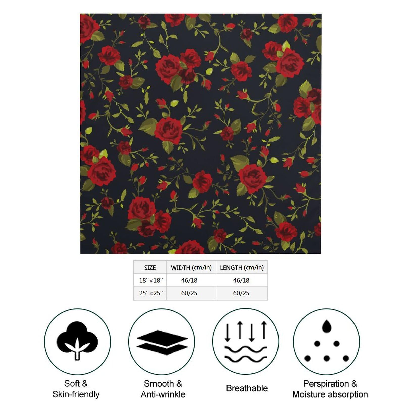 PPIKTC Unisex Bandanas Floral Flowers Black Red Roses Headband, Breathable and Comfortable Face Mask Neck Gaiter Head Wrap Scarf for Outdoor Cycling Skiing Skating