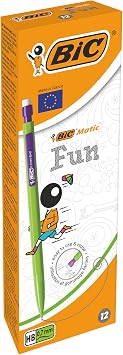 BIC Matic Fun 0.7mm Mechanical Pencils - Assorted Colours, Box of 12,Yellow,Blue,Green,White