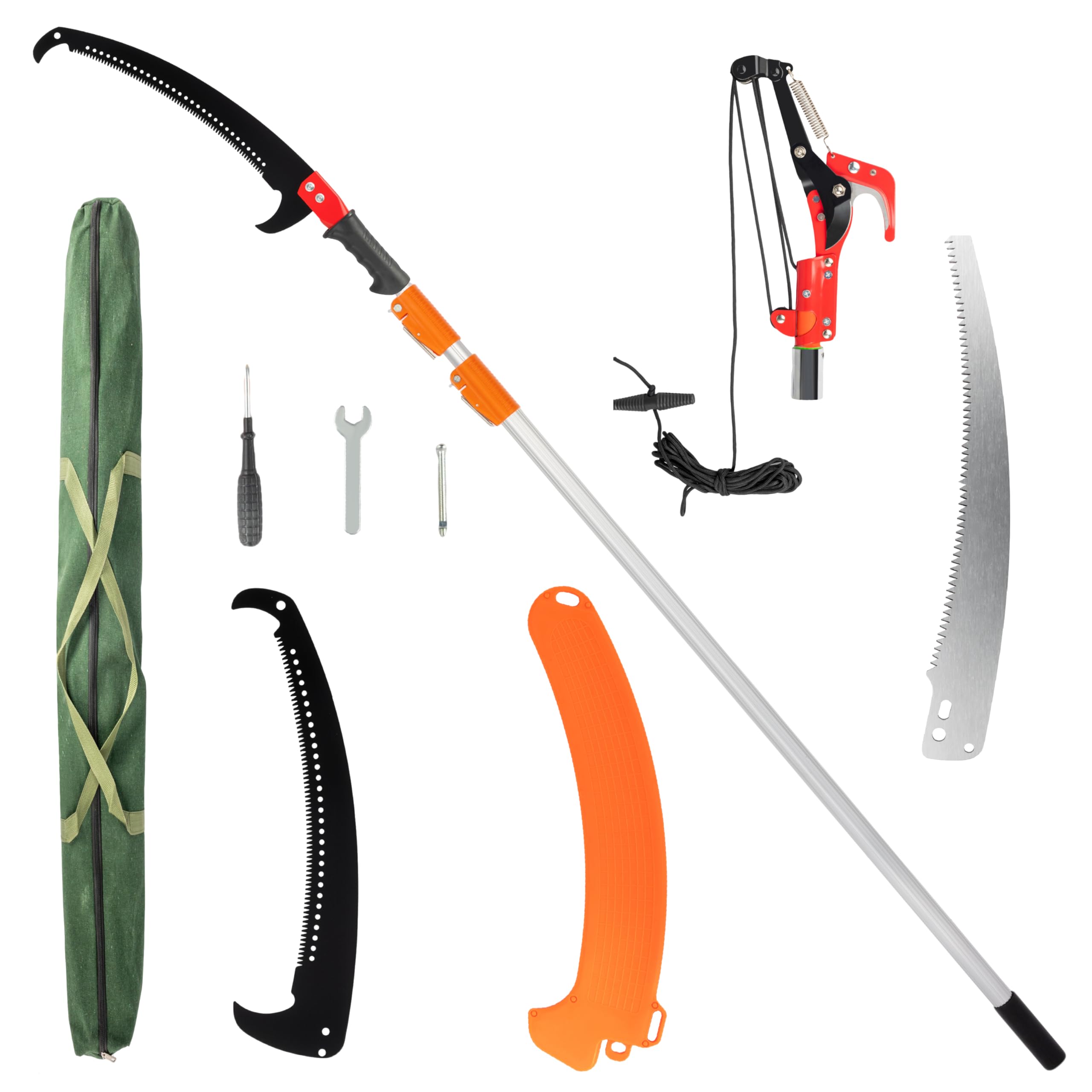 VINGLI 12ft Manual Pole Saws, Extendable Tree Trimmers Long Handle Pruner, 2Pcs Sharp Blade and Scissors, Long Tree Pruner with 2-section for Pruning Palms and Shrubs