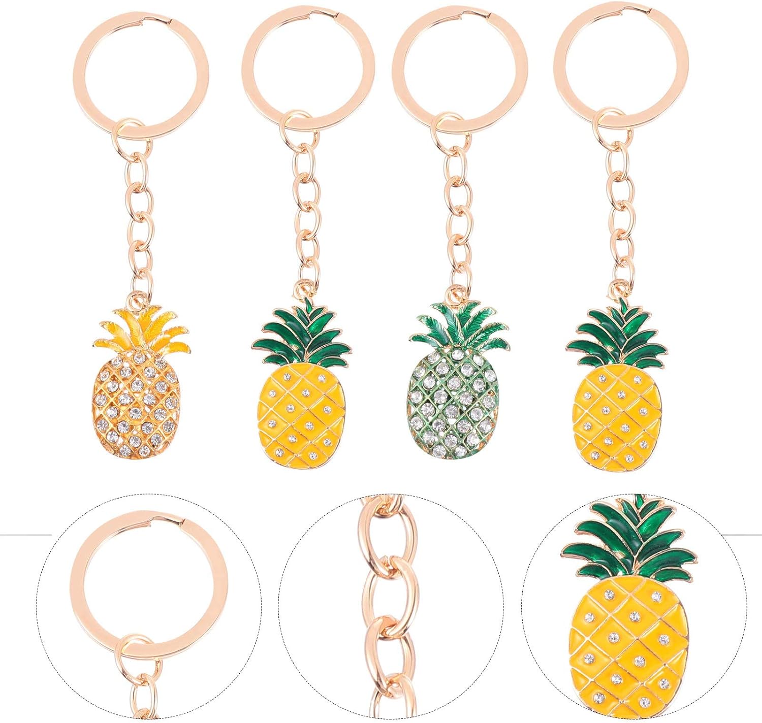 LUOZZY 8 Pcs Pineapple Keychains Rhinestone Fruit Keyrings Bag Pendants Key Holders Hawaii Party Favors - Image 7