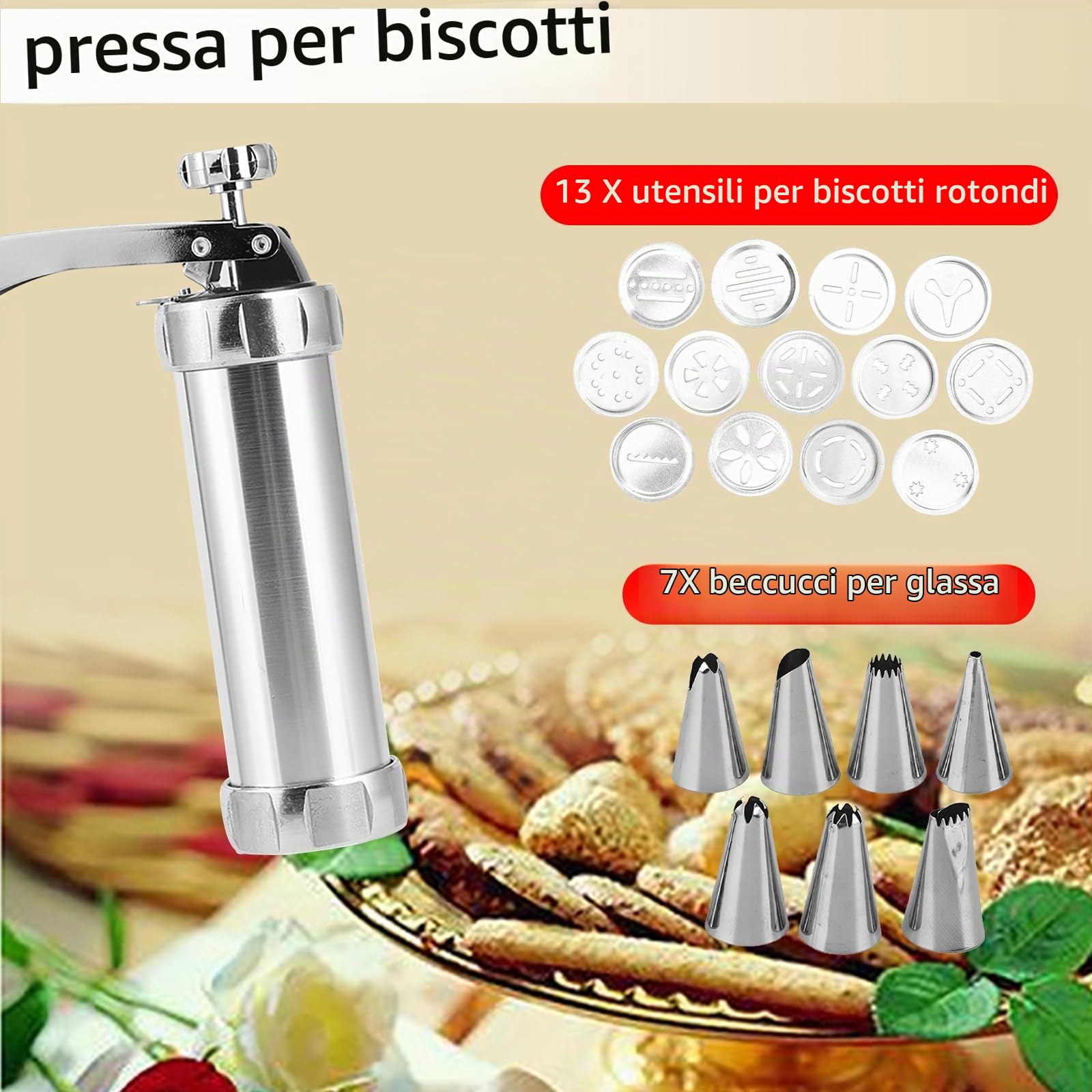 Pistola Per Pressa Per Biscotti Per Biscotti, Kit di Stampi Per Pressa Per Biscotti in Lega di Alluminio Per La Decorazione di Biscotti Per Torte Fai-da-te