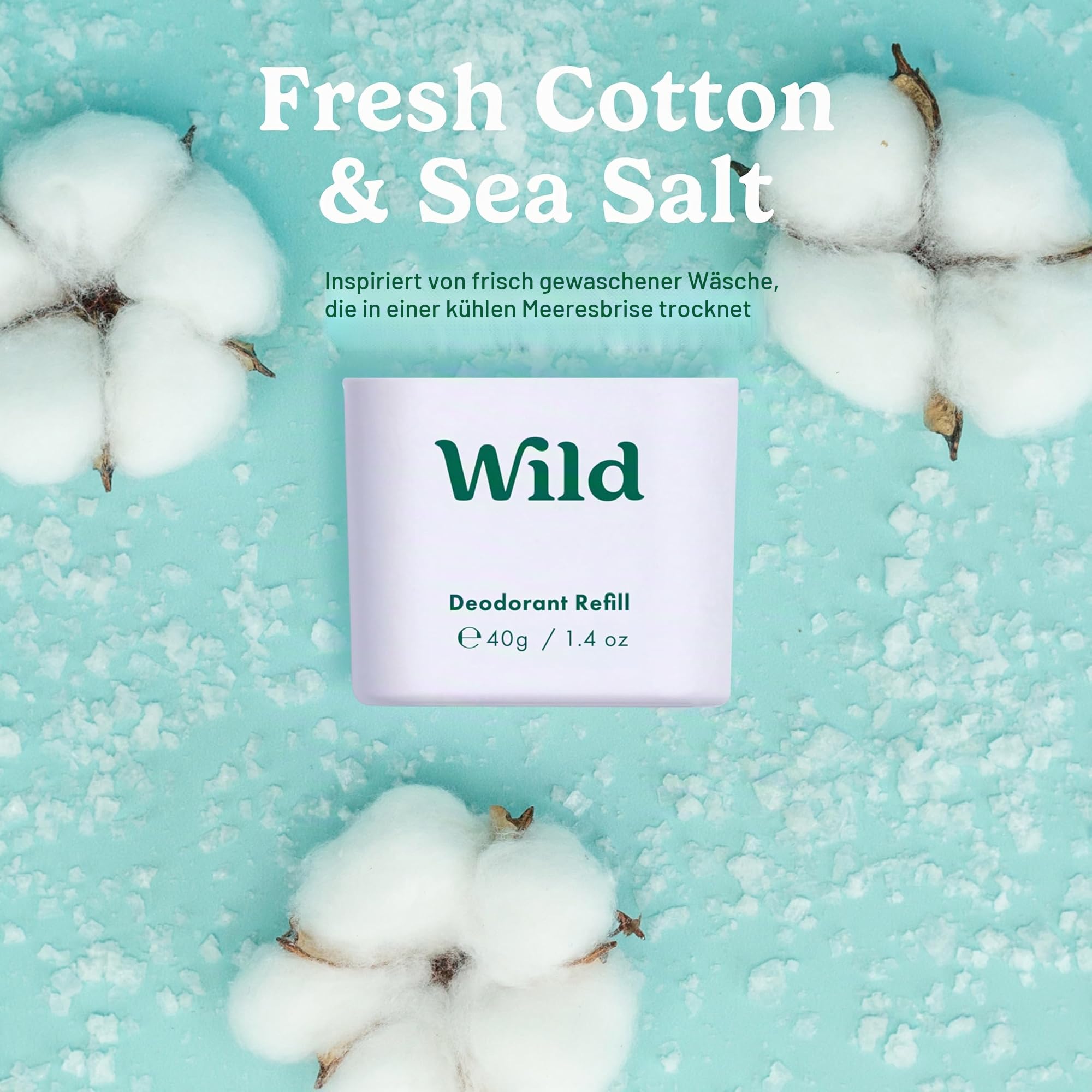 Wild – Nachfüllbares natürliches Deodorant Starterset für Männer – Aluminiumfrei – Schwarzes Case mit den Duftnoten Fresh Cotton & Sea Salt, Ocean Mist & Thunderstorm – Vegan (Packung mit 2)