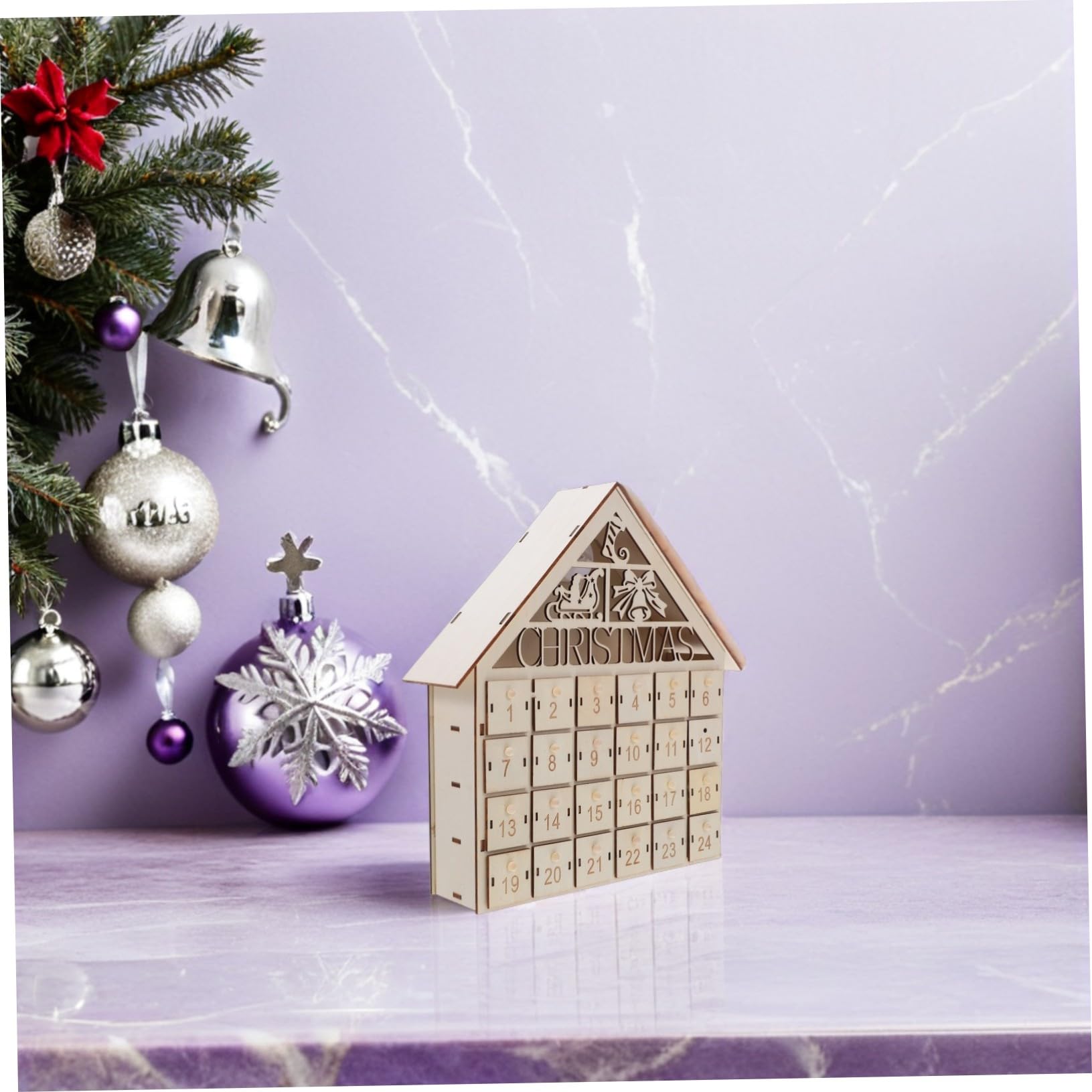 Calendario Avvento Natalizio in Legno con LED Ricaricabili per Sorprese Decorazione Interattiva Te per Famiglie Casa Conto alla Rovescia Natale