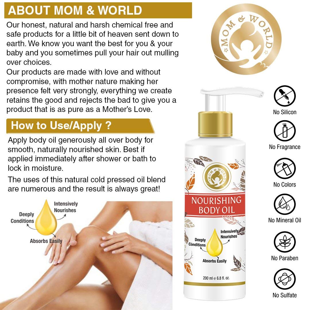 Mom & World Mother Nourishing Body Oil - 200ml - Complete Moisturising, 100% Pure Oils - No Mineral Oil 3