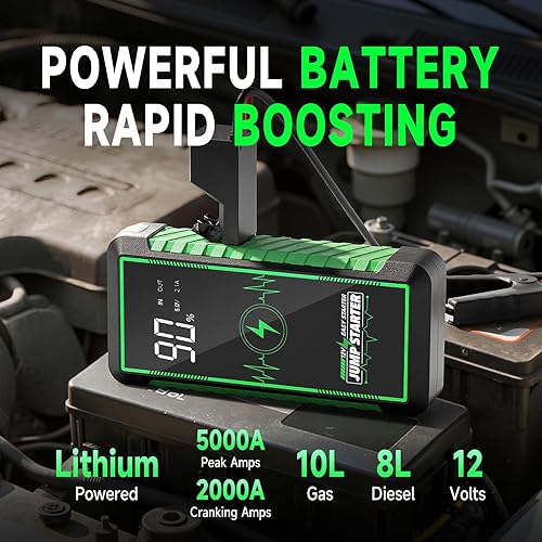 Miniatura 3 de Arrancador de batería de coche de 12 V 5000 A, caja de arranque portátil de 16000 mAh, paquete de batería de arranque para motores de gasolina de