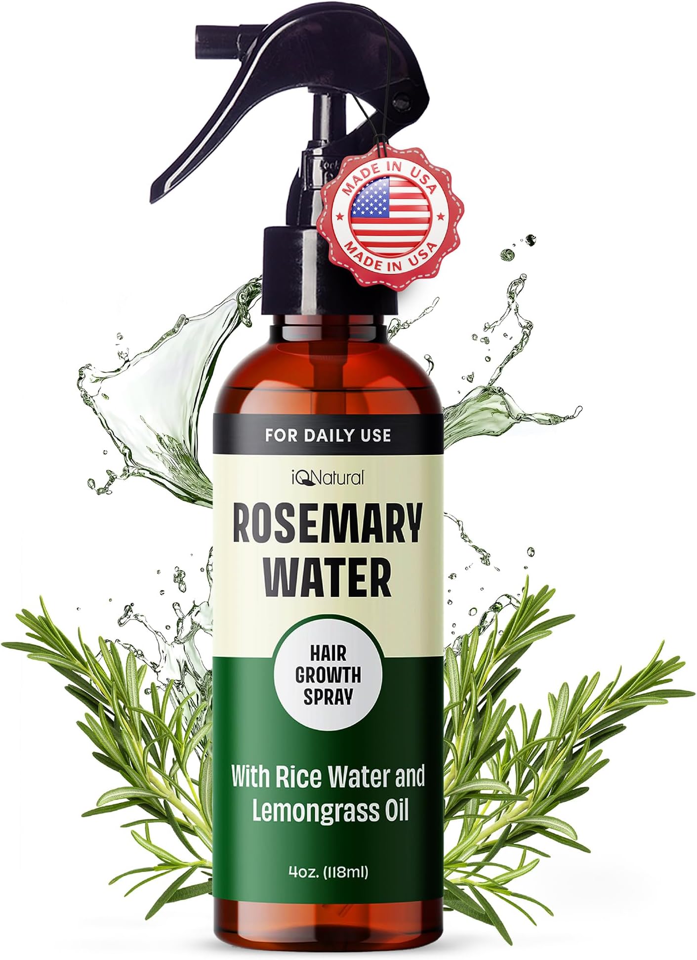 IQNATURAL Rosemary Water Spray for Hair Growth - Rosemary Water Spray & Rosemary Hair Spray for Hair - Strengthen, Thicken, Moisturize, Repair - Made in USA - 4oz