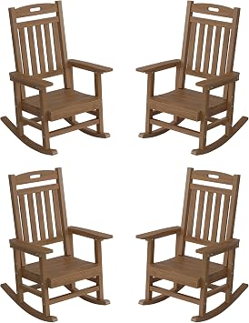 YEFU Porch Rocking Chairs Set of 4 HIPS Porch Rocking Chair,80% Pre-Assembled Rocker,Rock smoothly for Middle-Aged and Elderly People,Imitation Teak