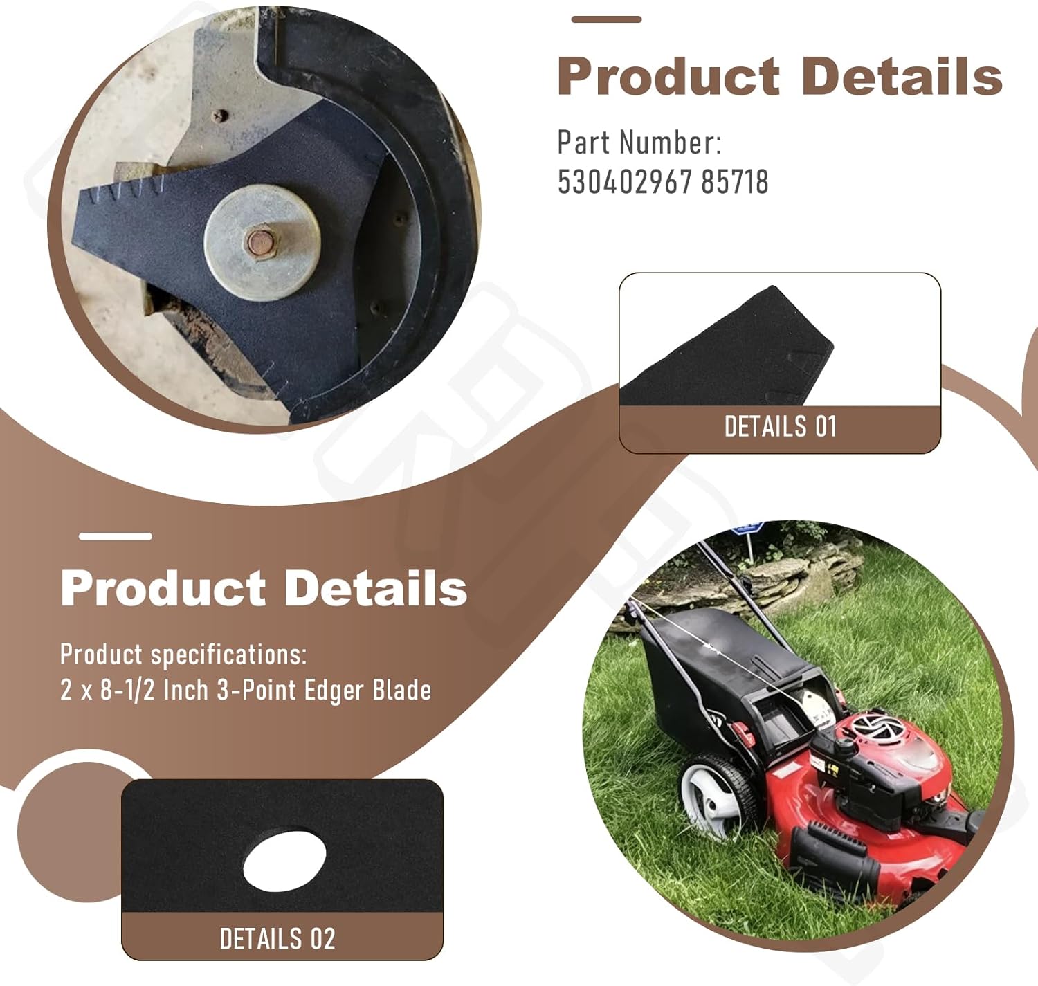 (2 Pack) 530402967 3-Point Electric Edger Blade 8-1/2 Inch Compatible with Husqva-RNA Craftsman Jonsered Cutting and Edging Grass, Replaces 85718