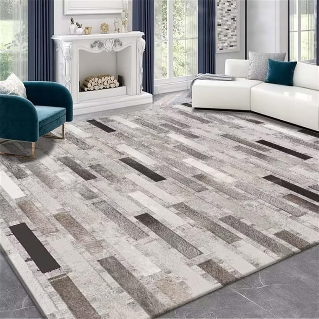 Tapis chambre insonorisant et durable motif géométrique pour salon gris