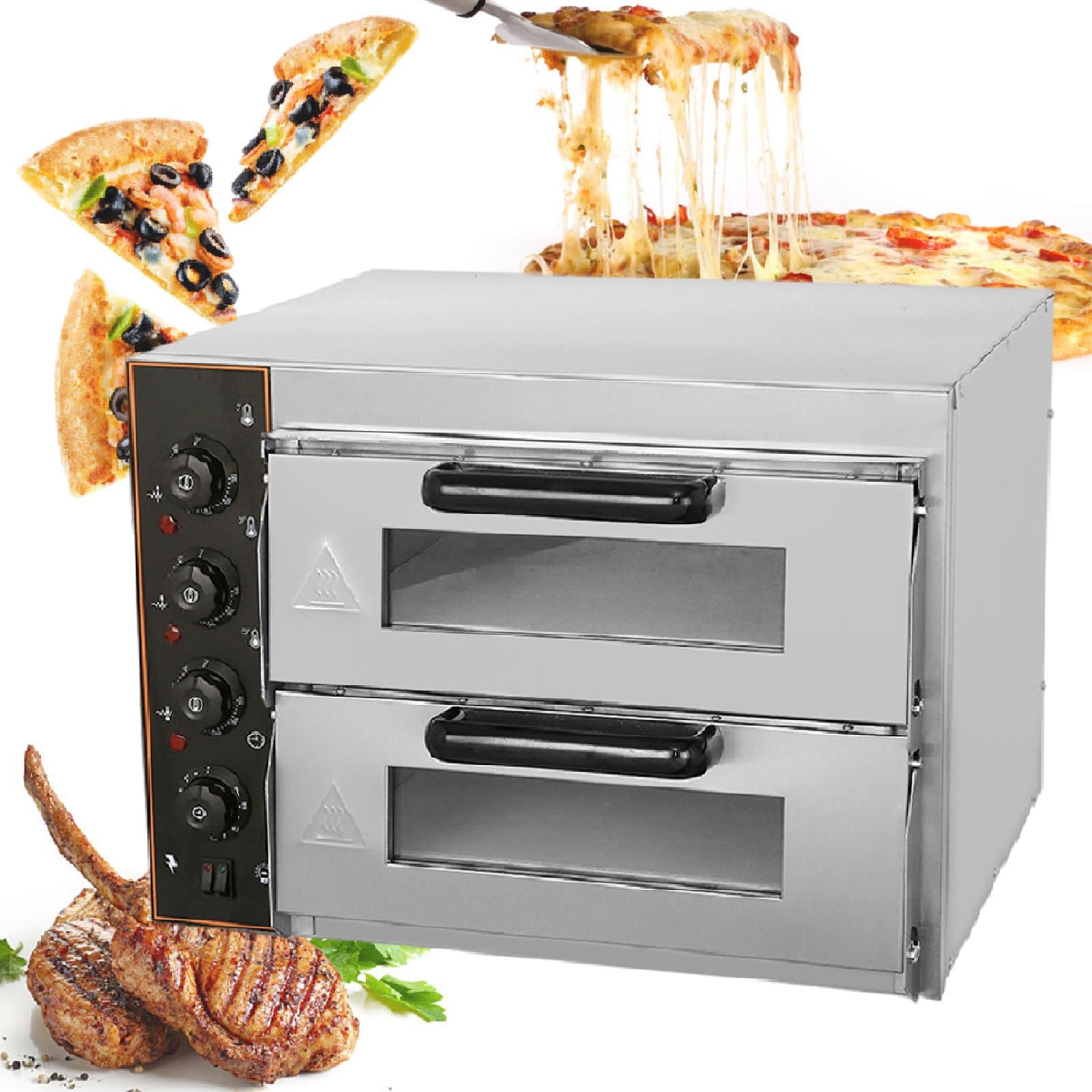 Fornitore di Pizza Commerciale da 3000W, Macchina a Doppio Piano per la Fabbricazione di Pizza elettrica, 50-350 Gradi (Temperatura a 3 Livelli) per la Cottura Domestica in Un Ristorante dell'hotel