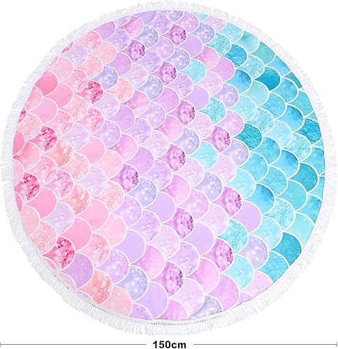 Miniatura 6 de Toalla de playa redonda de gran tamaño para niñas y mujeres, microfibra ligera, para pícnic, piscina, piscina, toalla de baño con flecos, alfombra