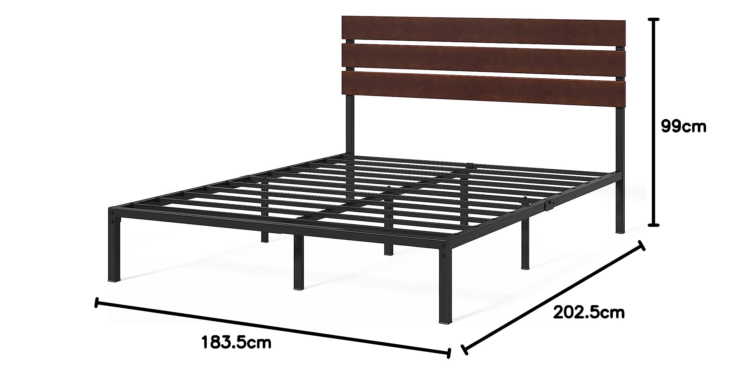 Zinus Figari Lattenrost aus Metall mit Kopfteil aus Bambus | 180 x 200 cm | 31 cm Höhe | Kopfteil mit Lattenrost | Lattenhalter aus Stahl | einfach zu montieren | Schwarz & Braun