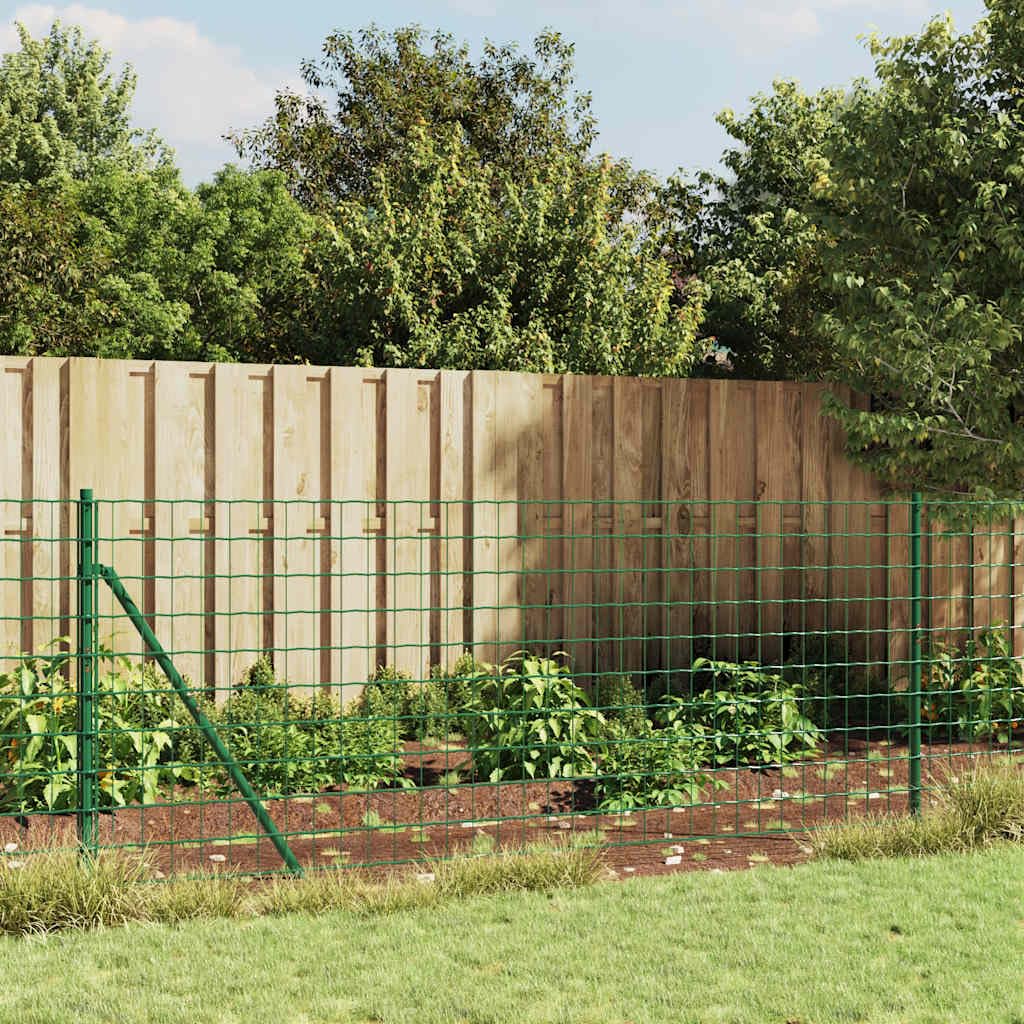 Valla de malla de alambre galvanizado con revestimiento de PVC y casquillos de suelo en verde 0,8 x 25 m para jardín y parcela