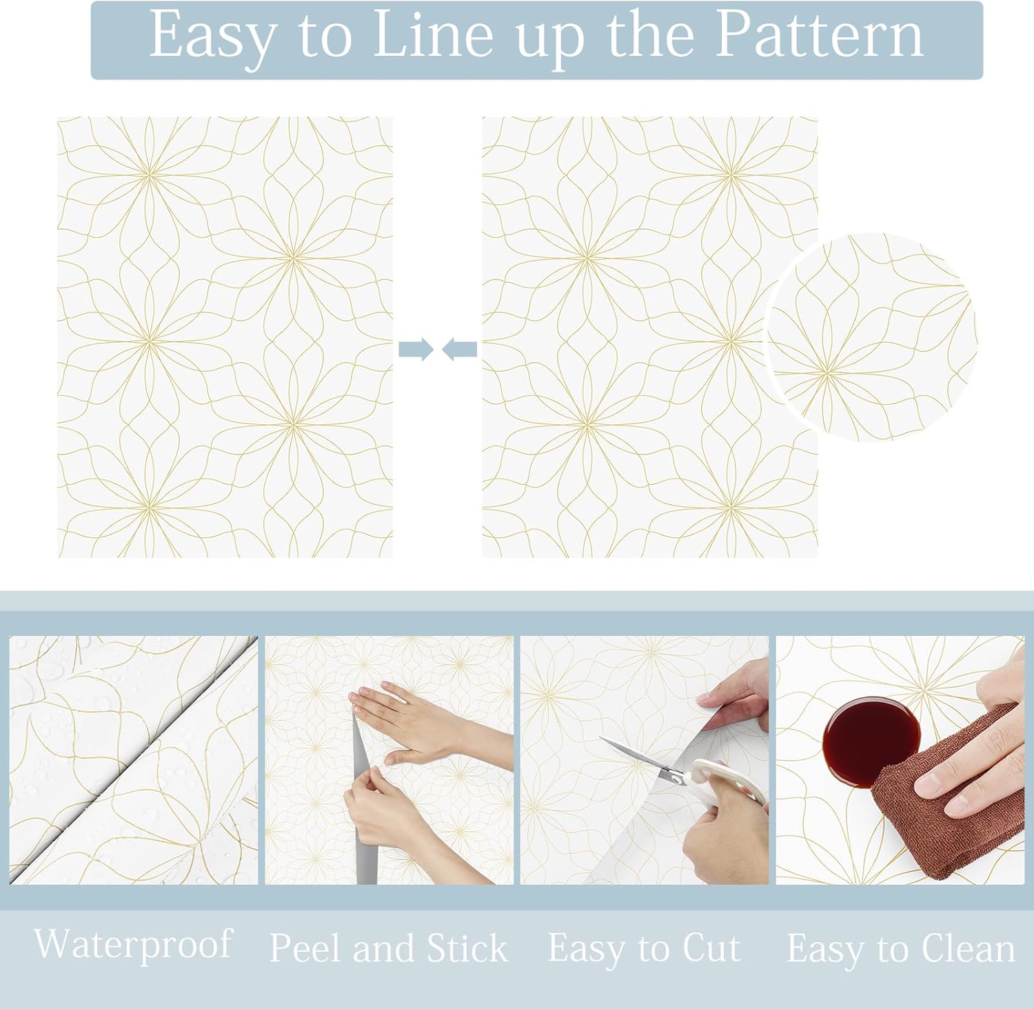 Gold Floral Wallpaper Peel and Stick Modern Geometric Wallpaper Gold/Beige for Bedrom Nursery Bathroom 17.5"x118" Self Adhesive Removalbe Contact Paper for Cabinets Liner Walls Countertops