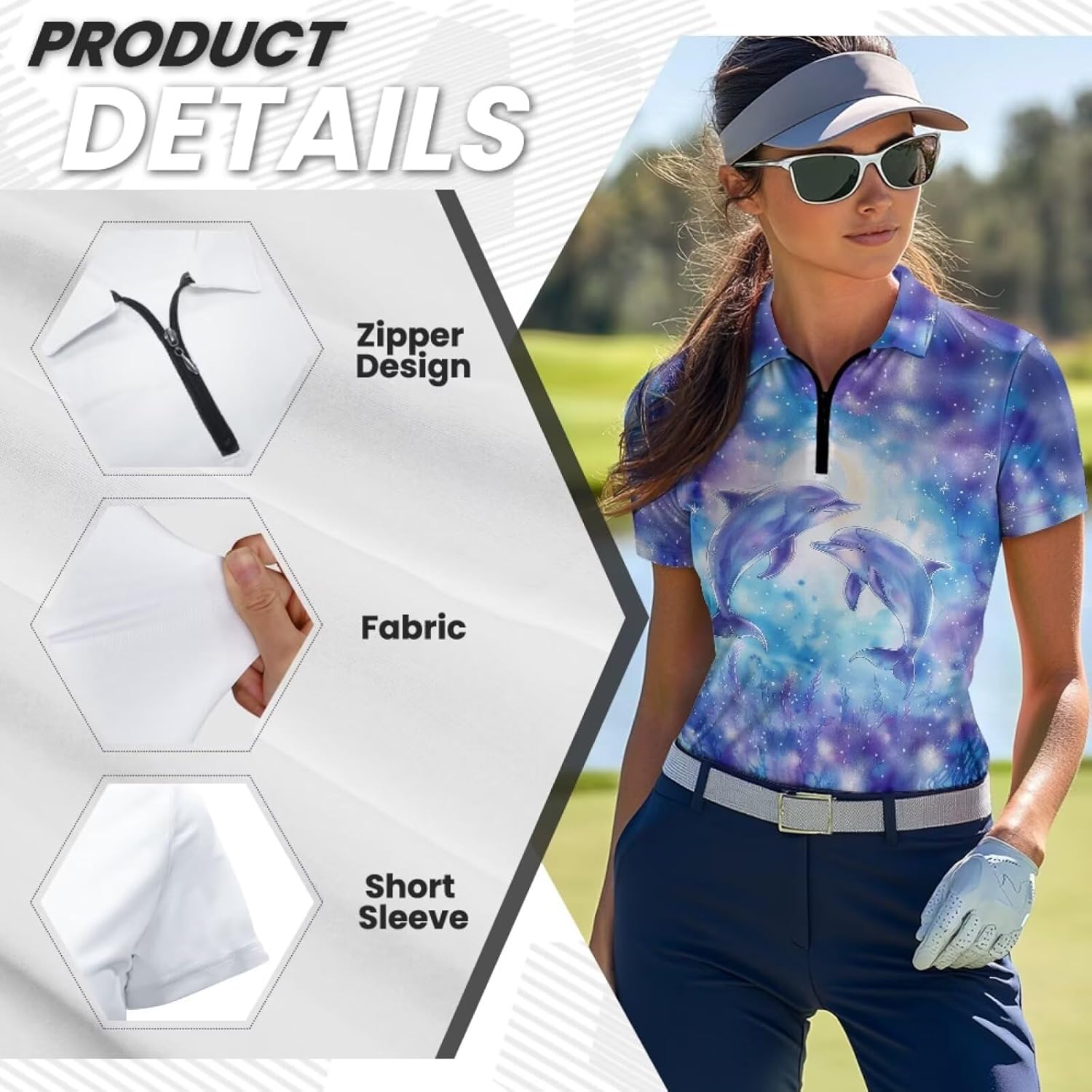 WELLFLYHOM Golf Shirts Short Sleeve Tennis Tops for Women Golf Top 1/4 Zip Workout Sport T-Shirt