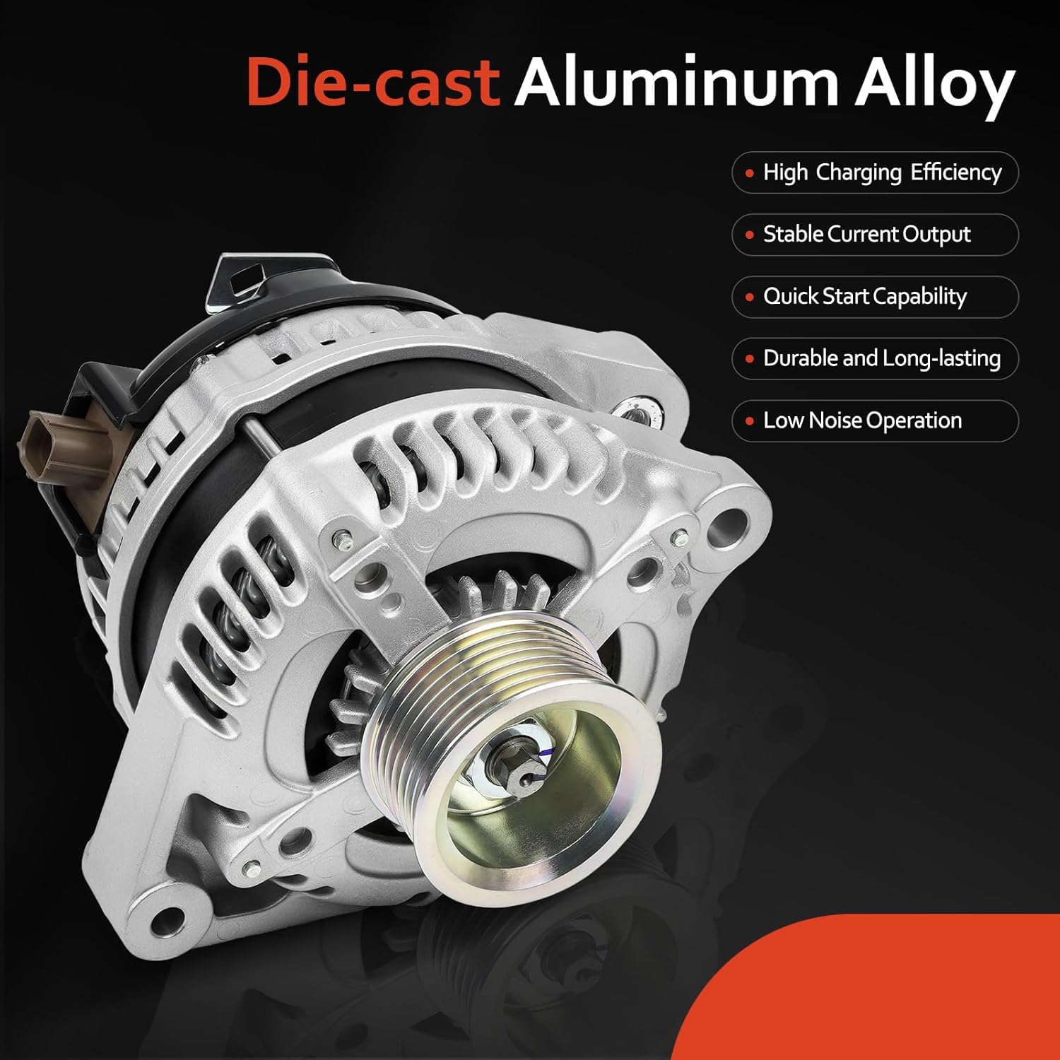 Alternator 11390N New Compatible with 2.4L Honda Accord 2008 2009 2010 2011 2012 FOR 2.4L Acura TSX 2009 2010 2011 2012 2013 2014, 130Amp 12V CW 7-Groove Pulley, 11390, 1042105890, 12870, 553935.