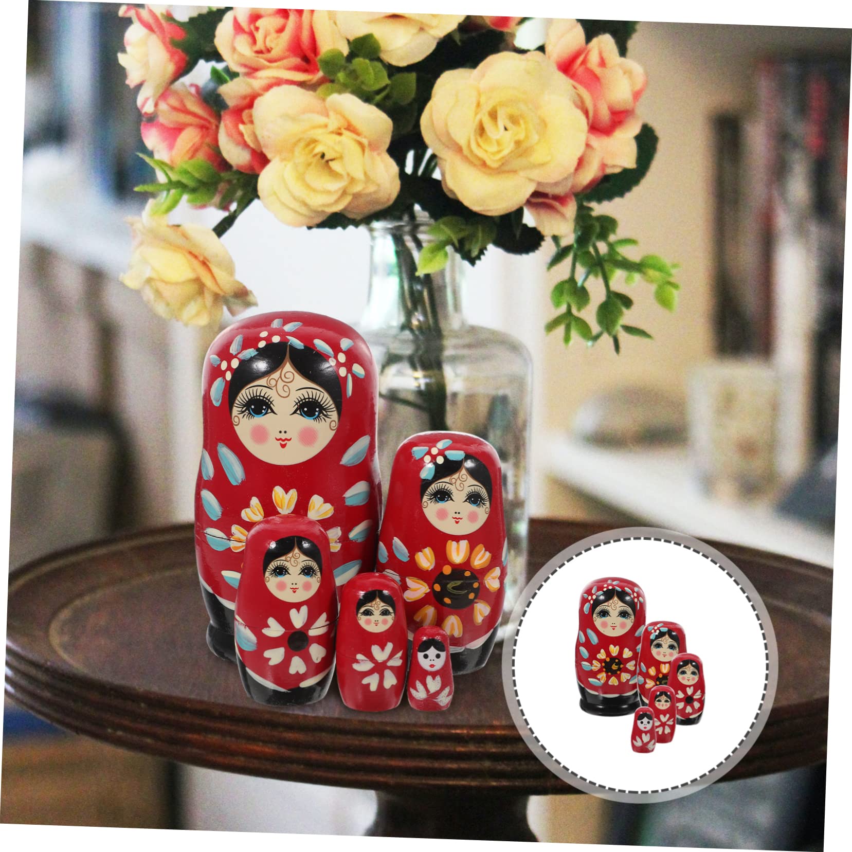 Garneck Set De Poupées Russes Matriochka Bois Peintes Main Jouets Garçon Fille Décoration Maison Rouge Jeu Educatif Bambins