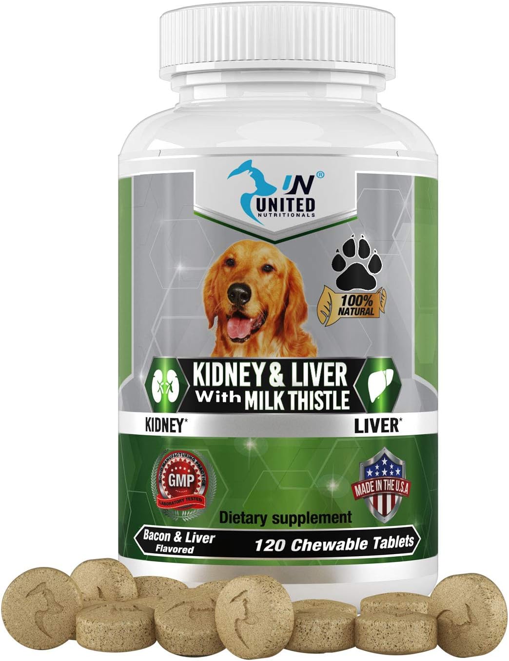 United Nutritionals - Kidney and Liver Support for Dogs with Milk Thistle, Detox, DHA, EPA, Hepatic Support, Omega-3 Fish Oil, 60/120…