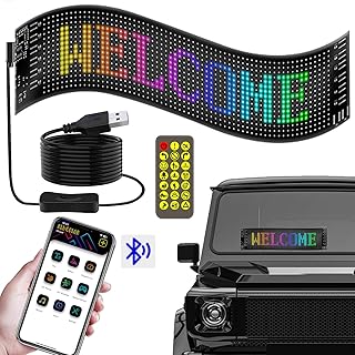 Led Sign for Car, 15''x4'' Programmable Led Sign, USB 5V Scrolling LEDSign Programmable, Pre-made Animations, Text, Bluetooth APP Control Flexible LED Matrix Panel for Store, Party, Bar, Hotel
