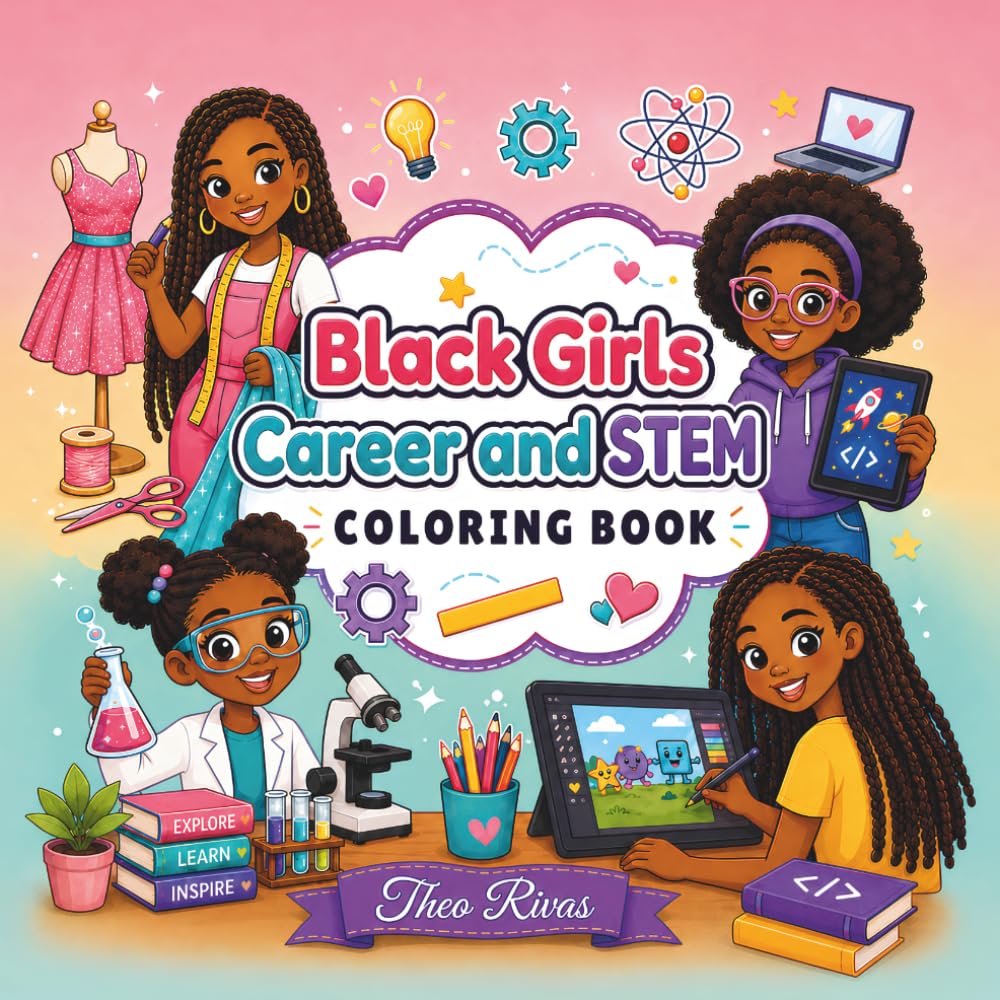 Black Girls Career and STEM Coloring Book: Inspiring Careers Coloring Book for Black Girls with STEM Jobs, Science, Technology, Engineering, Math, ... and Big Dreams for Kids Ages 4-8