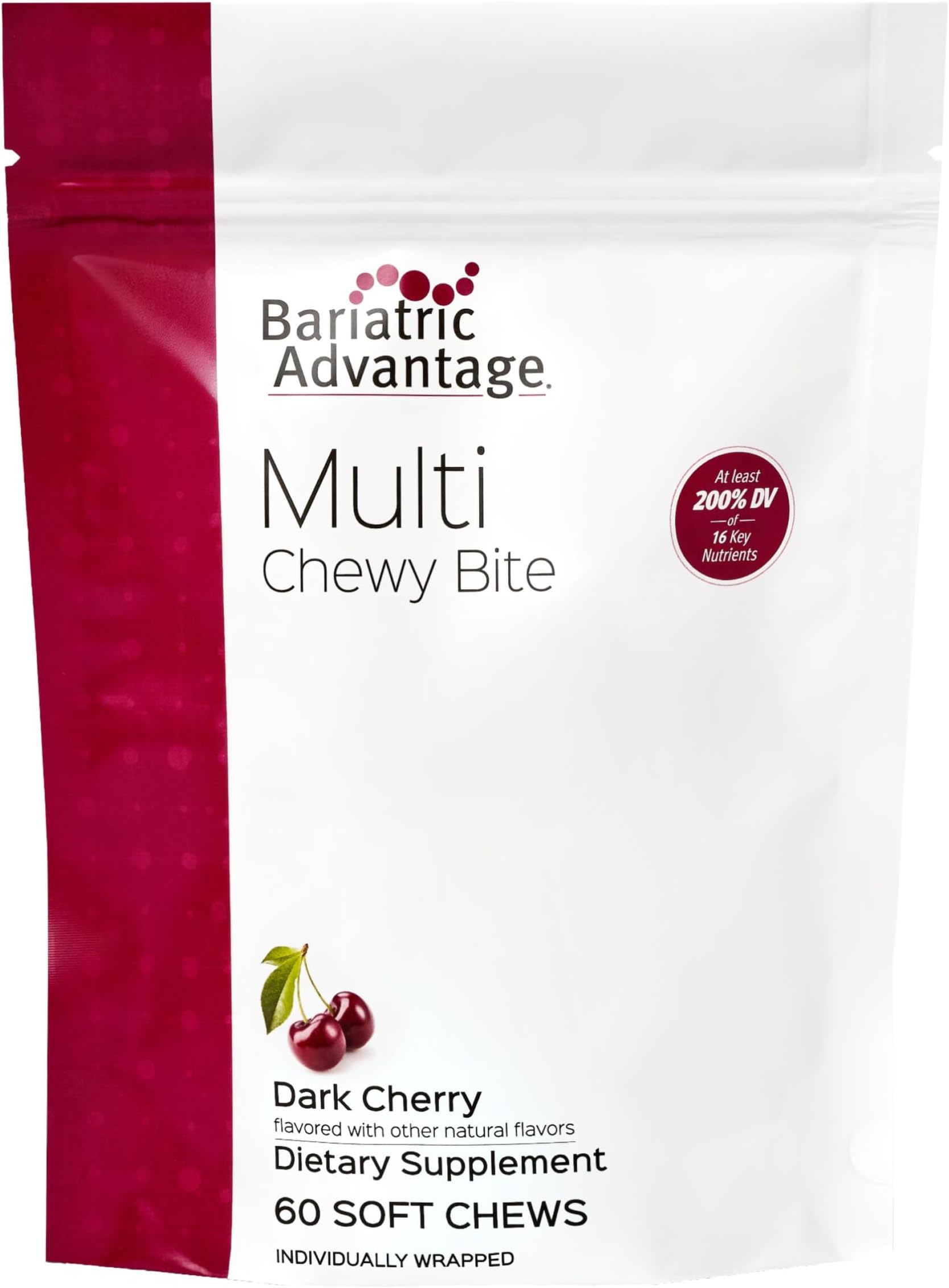 Bariatric Advantage Multi Chewy Bite, Soft Chew Multivitamin for Bariatric Surgery Patients Including Gastric Bypass and Bariatric Sleeve - Dark Cherry Flavor, 60 Count