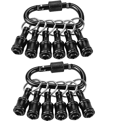 Upgrade 6 Pcs Bit Holder With Black Carabiner 1/4 inch Hex Shank Aluminum Alloy Screwdriver Bits Holder Light-weight Quick-change Extension Bar Keychain Drill Screw Adapter Change Portable (2 SET-B)