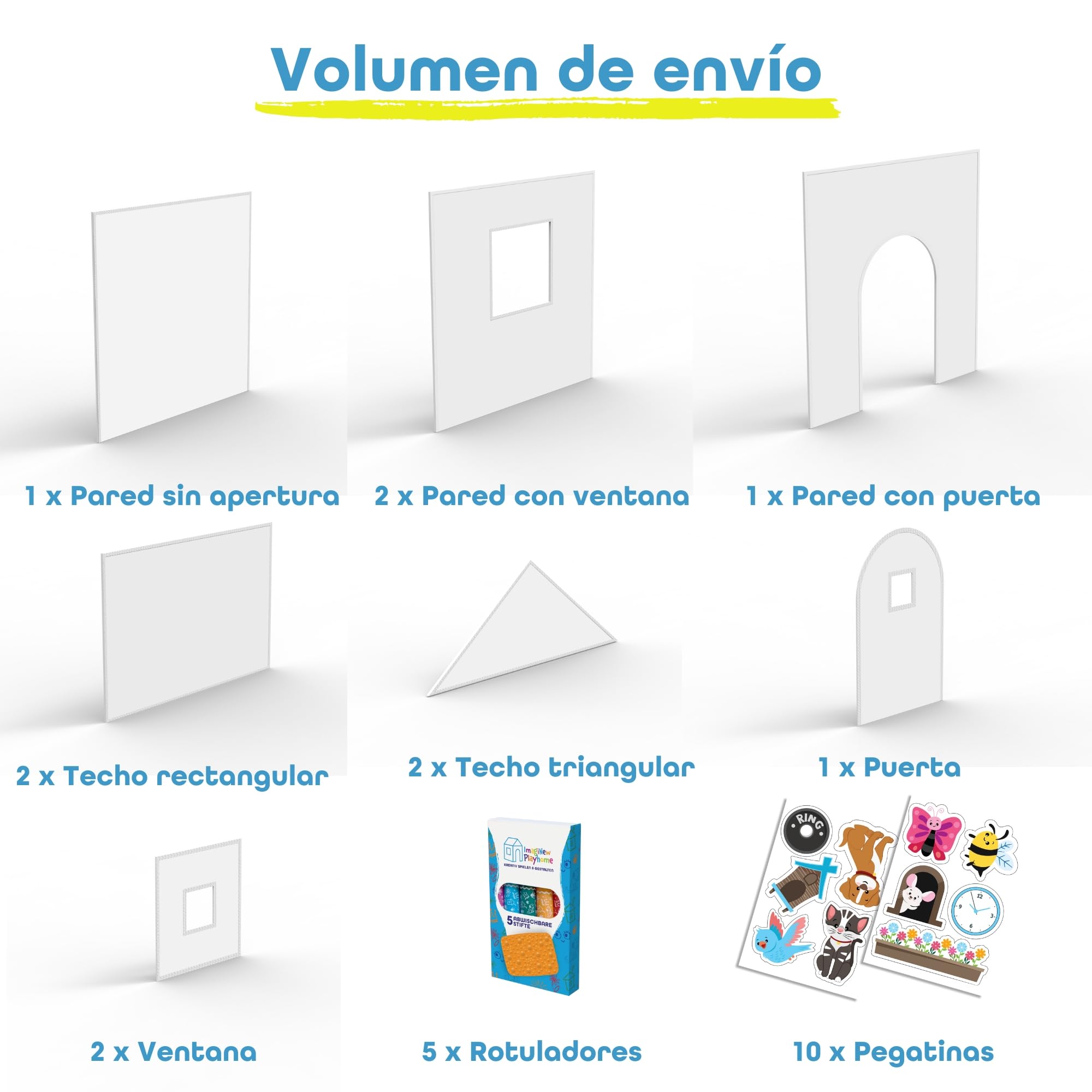 ImagiNew Playhome - Casita Infantil Exterior y Interior para Pintar y borrar - Jardin - Casa Montessori Juguetes niños 3- 7 años Tipi Juegos Realo niña y niño