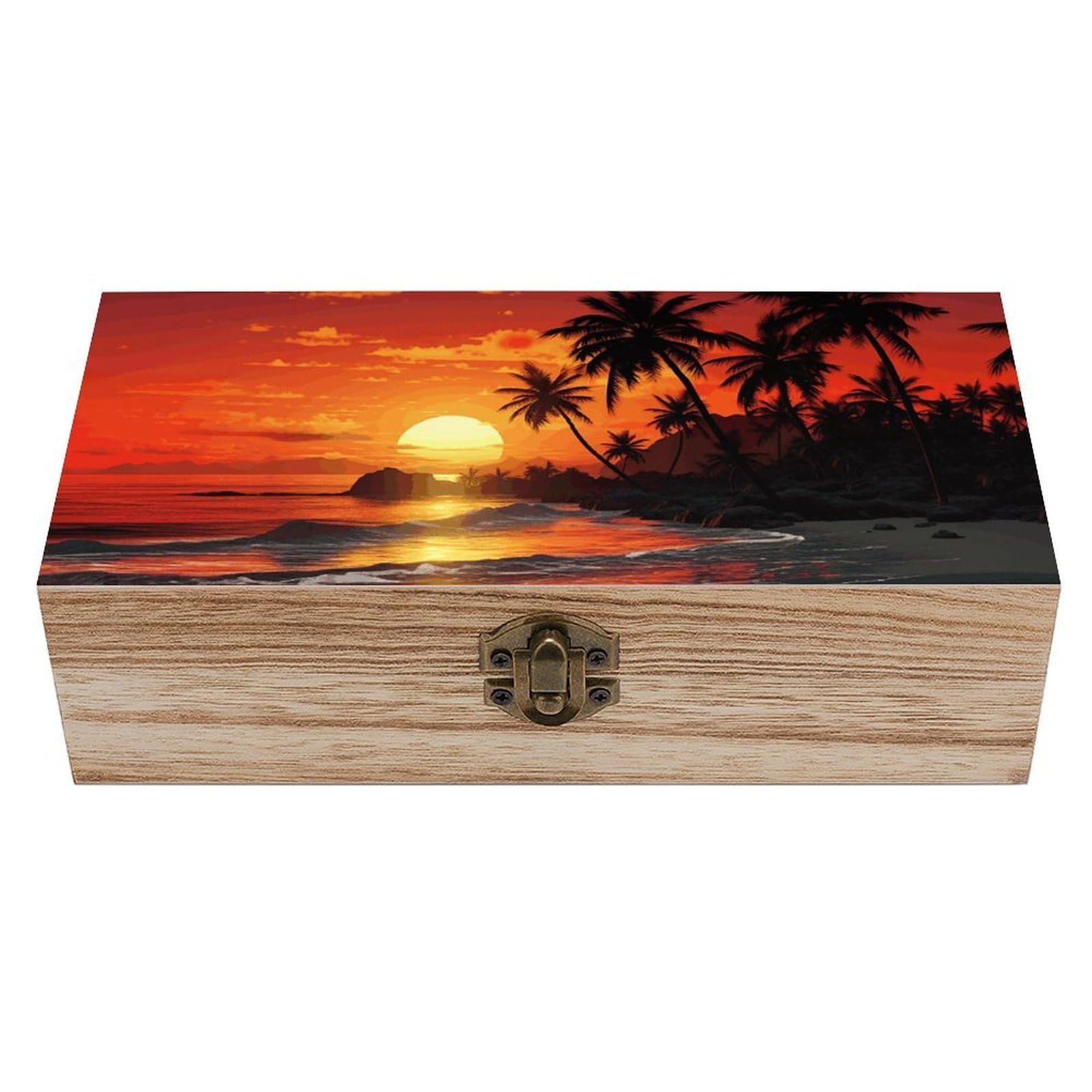 FWJZDSP Wooden Storage Box Tropical Sunset Wood Gift Box with Hinged Lid Vintage Decorative Jewelry Boxes Memory Box for Jewelry Art Hobbies Home Storage Treasure Keepsake Gift 7.9''x3.9''x2.3''