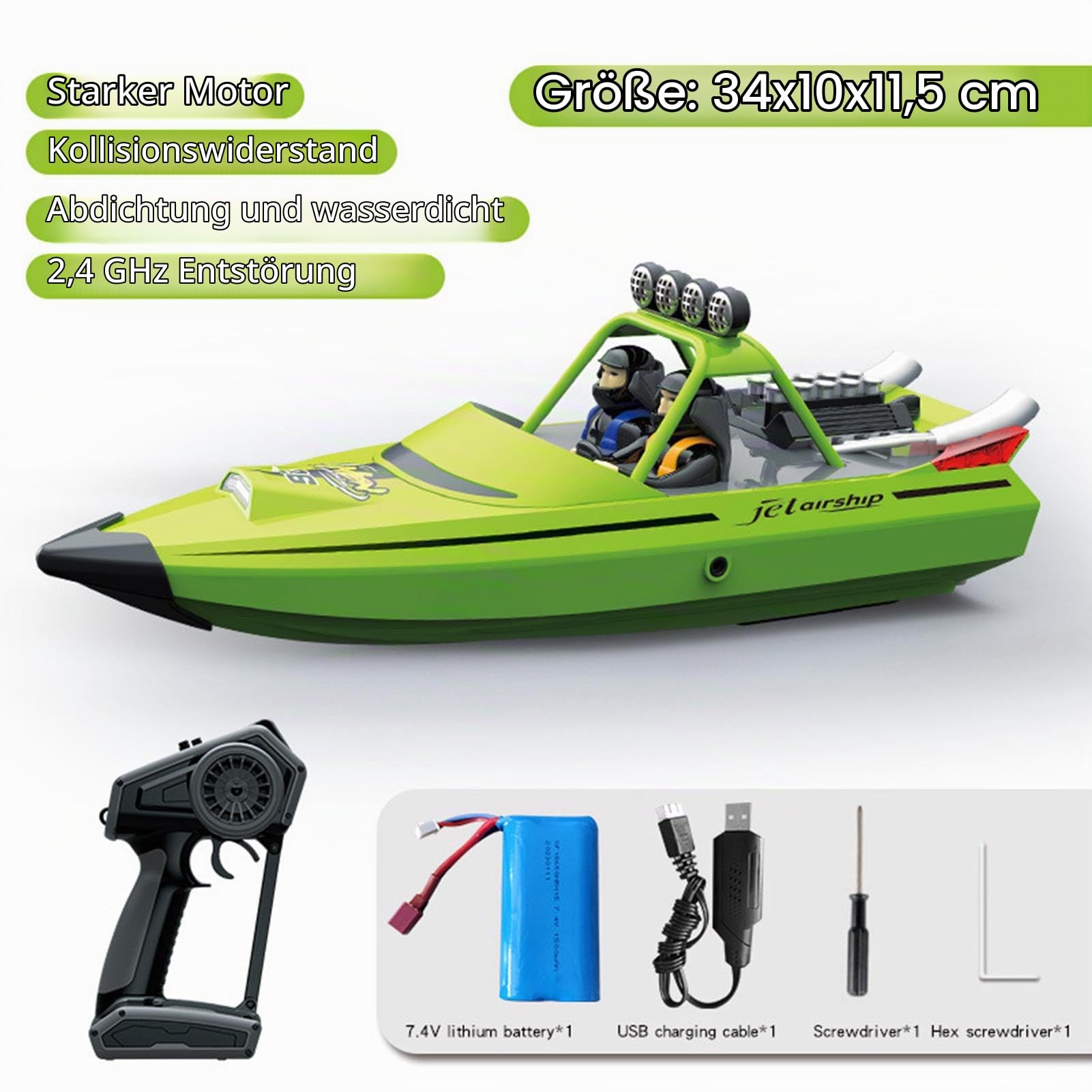 Goolsky Ferngesteuertes Boot, 2,4 GHz, 28 km/h, ferngesteuertes Schiff, Erinnerung an niedrigen Batteriestand/Überstandserinnerung/Wassergekühlte Kühlung/Anti-Rollover/Turbojet Power