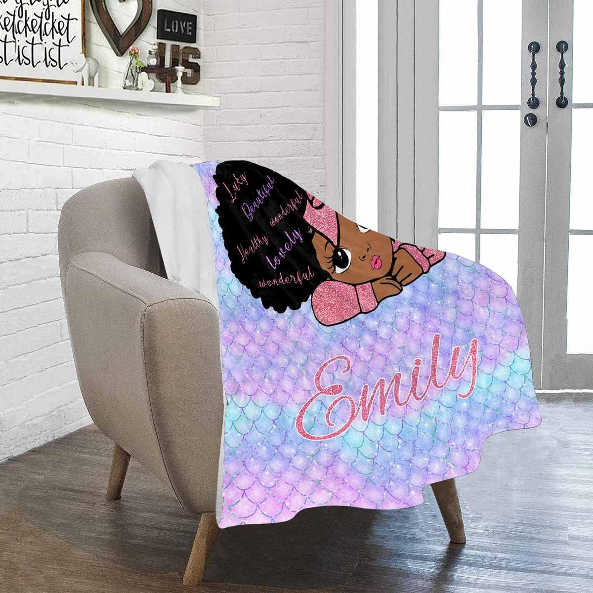 Custom Afro Black Girl Blanket with name Personalized Black Girl Blanket African American Girl Blanket African Baby Girl Gift Ideas for Birthday Anniversary