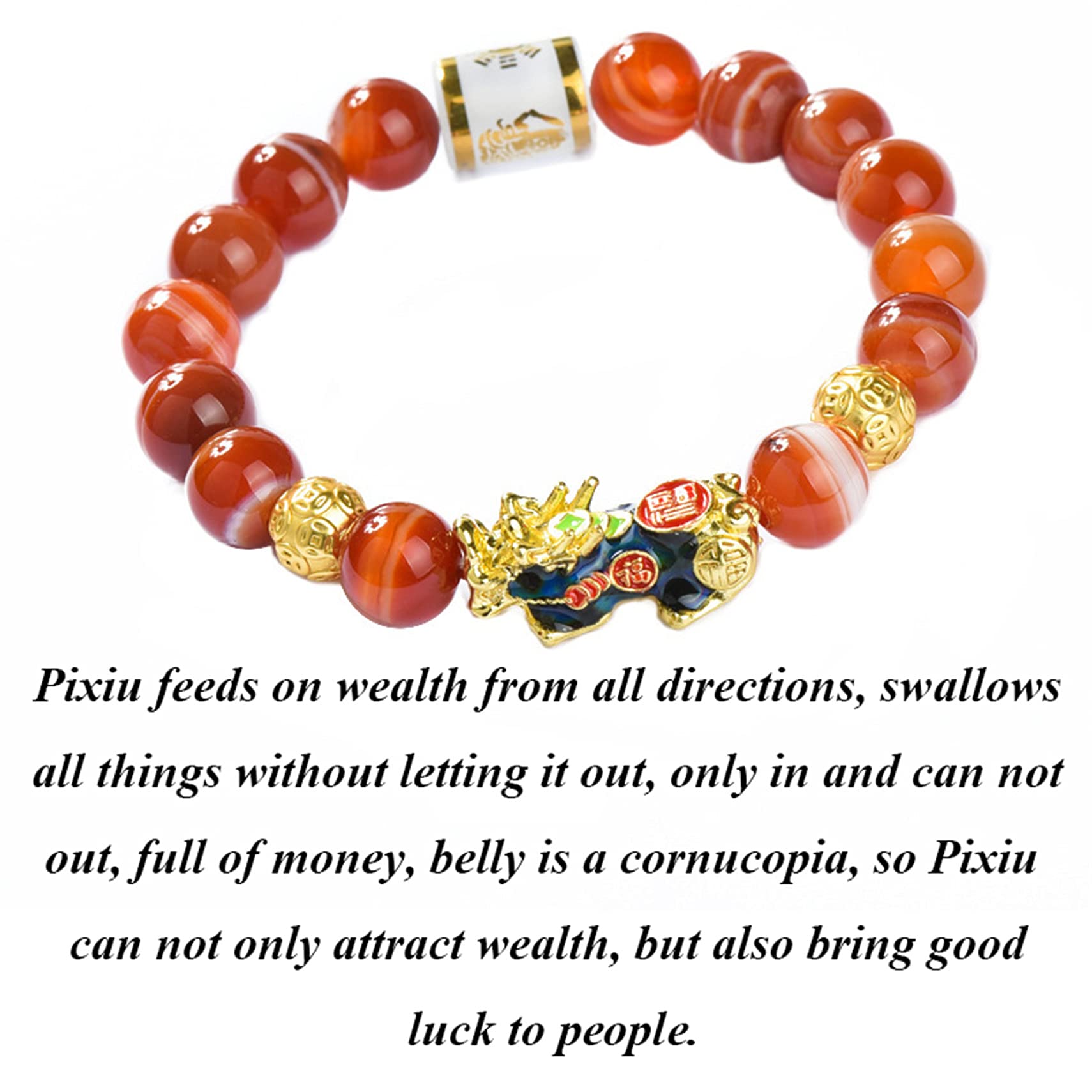 Braccialetti con Perline, Bracciale con Perline Rosse in Agata Naturale Pixiu/Piyao Che(A)