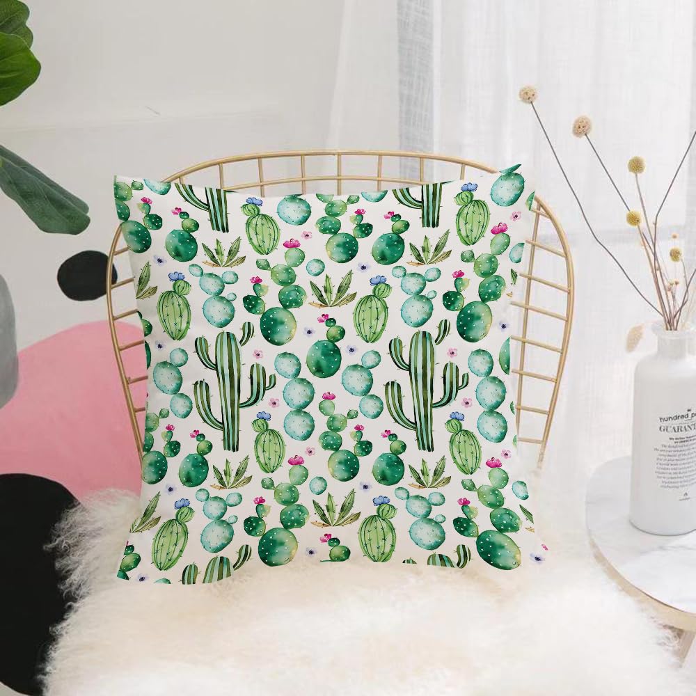 HYMSXW Cushion Cover,Throw Pillow Case Home Decorative for Living Room Bedroom Sofa Chair 20X20 Inch,with green watercolor cactus succulents and multicolored flowers.,Pillowcase 50X50cm