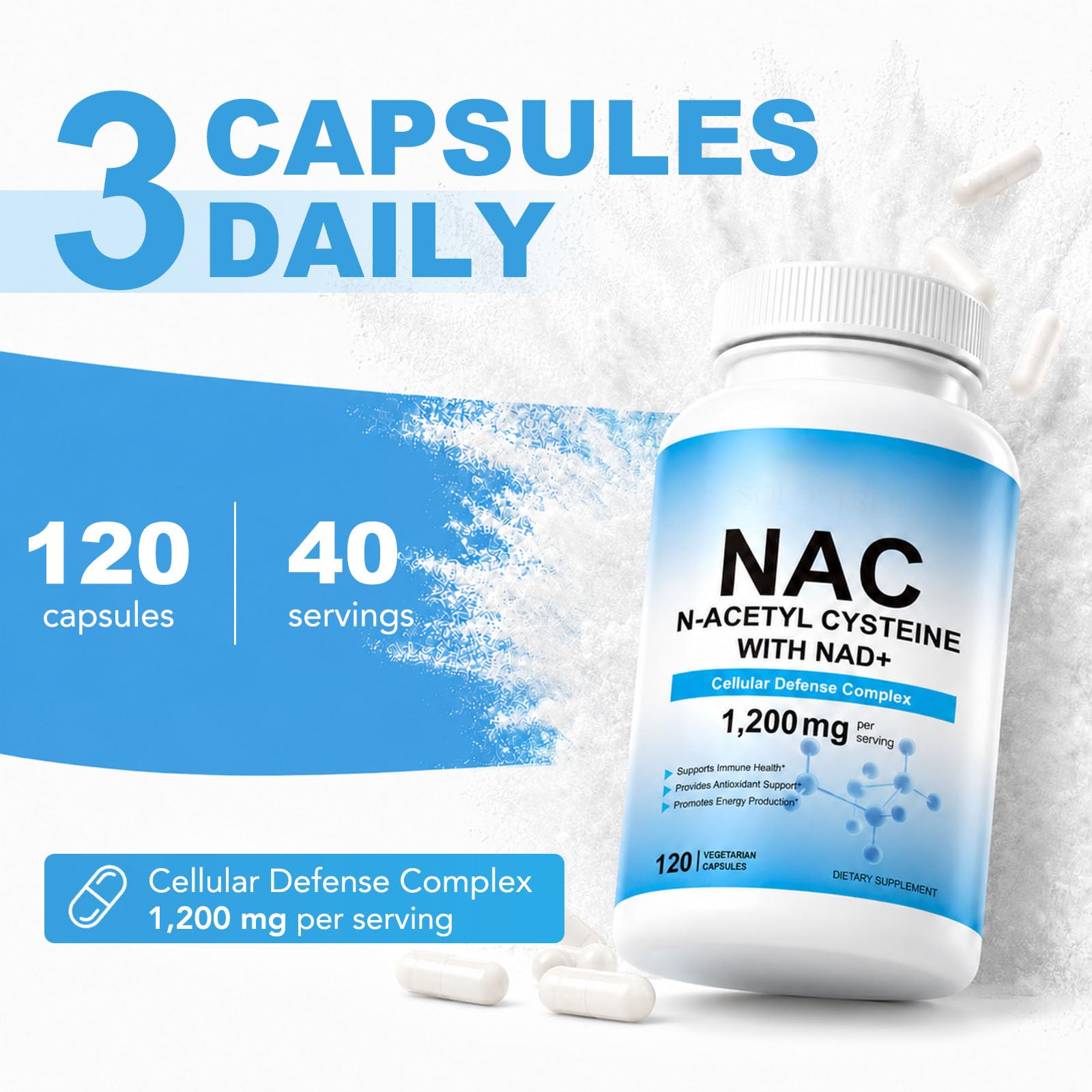 NAC Supplement 1200mg with NAD Coenzyme, N-Acetyl L-Cysteine 1150mg per Serving, Antioxidant & Cellular Wellness Support, 120 Capsules — Amazon image 3