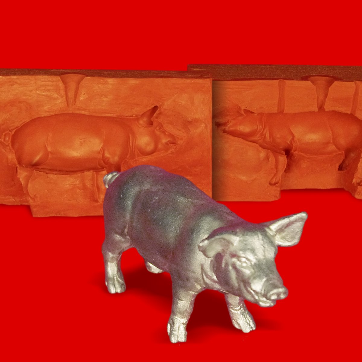 Zinngießform Schwein Hauschwein stehend, 390g Reinzinn