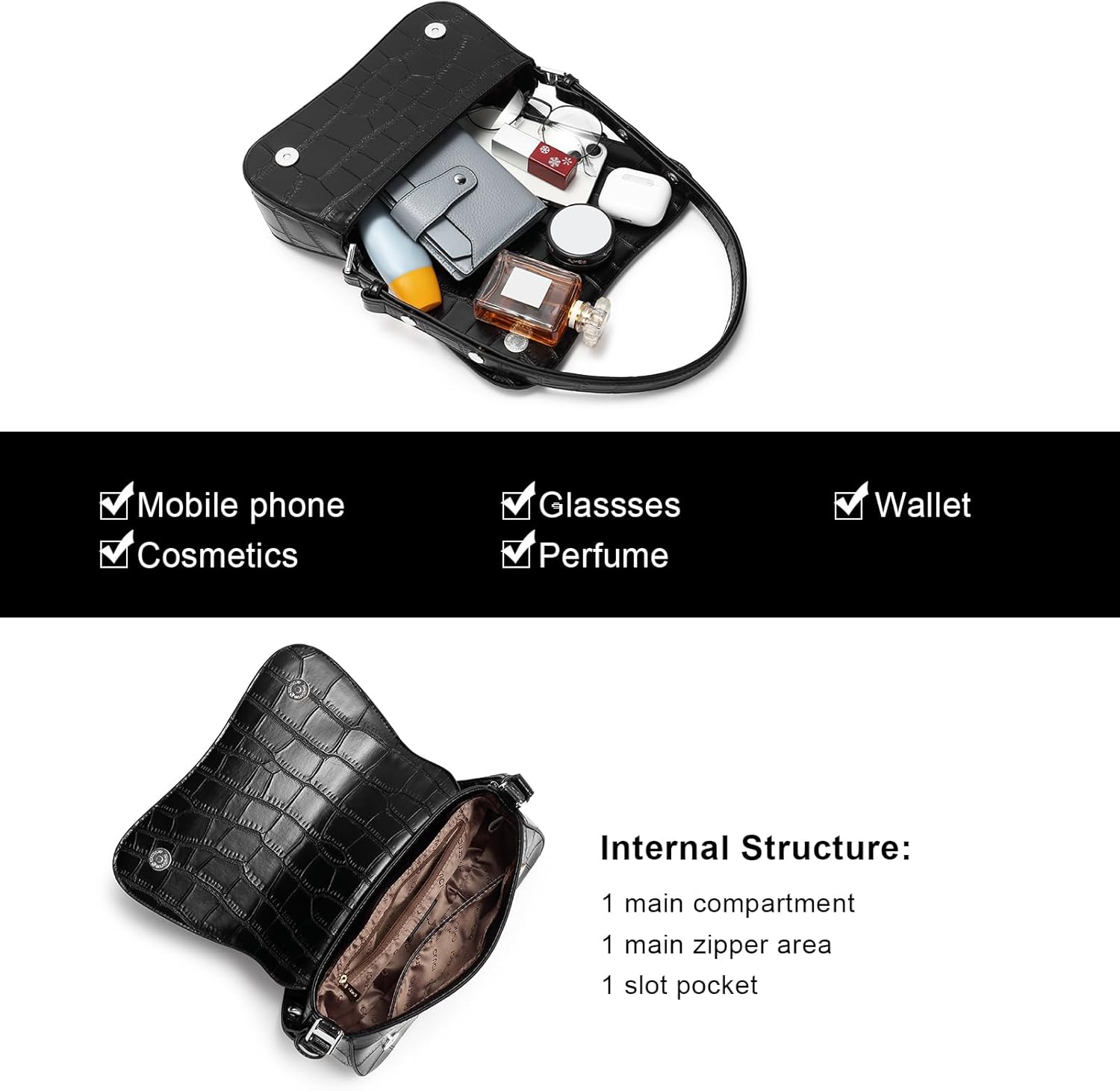 CLUCI Small Shoulder Bags,Purses for Women Vegan Leather Crossbody Handbag Clutch Hobo Purse - Image 4