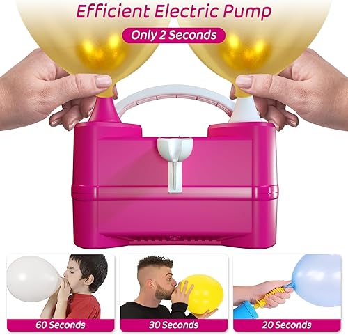 Miniatura 3 de Electric Balloon Pump for Party Decorations Portable Inflator, Auto Shutoff, Balloon Air Pump Dual Nozzle Rose Red 110V 600W