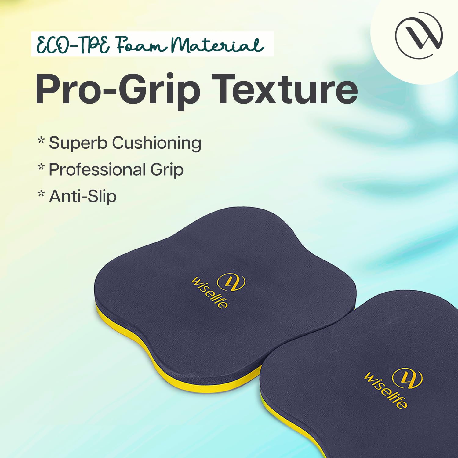 Wiselife Knee Pad | High Density Premium ECO-TPE Foam Material, Soft Surface, Kneeling Support for Yoga, Cushion for Knees, Hands, Wrists, and Elbows (Navy Blue/Yellow - Set of 2) - Image 3 thumbnail