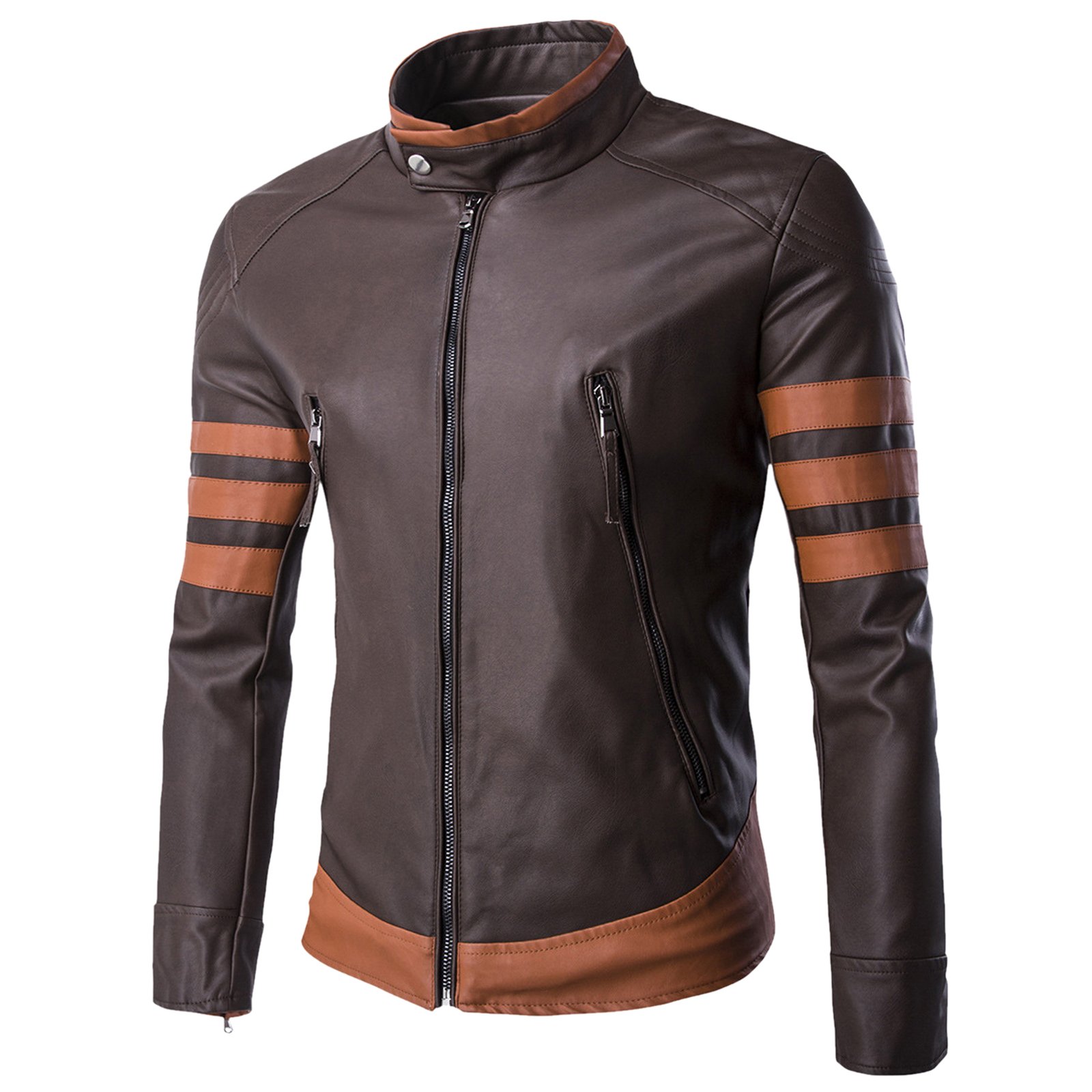 WSLCN X Men Vintage Faux Leather Motorcycle Jacket Brown