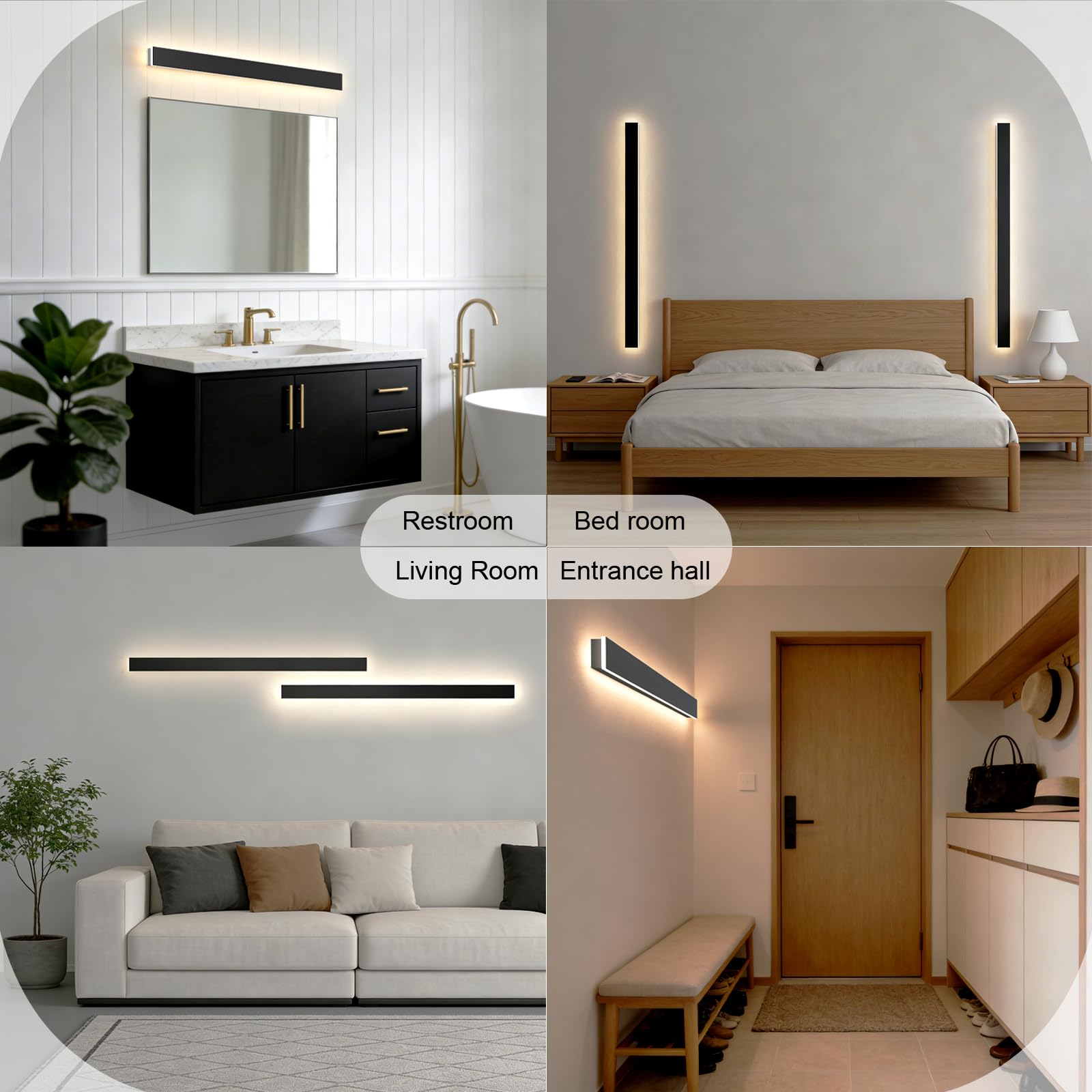 Lange LED Wandleuchte 60cm Schwarz Modern für Flur und Treppenhaus | Wandlampe Innen 20W aus Metall und Acryl mit 3 Lichtfarben 3000K 4500K 6000K in Wohnzimmer und Schlafzimmer