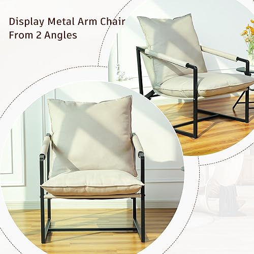 Miniatura 5 de Sling - Silla decorativa para interiores, sillas modernas con 2 cojines suaves extraíbles, cómodo sillón con marco de metal y cojín de asiento para