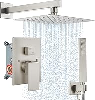 Vista 12 de Midanya Juego de grifo de ducha, sistema de ducha de montaje en pared con cabezal de ducha de lluvia cuadrado y rociador manual, cuerpo de válvula