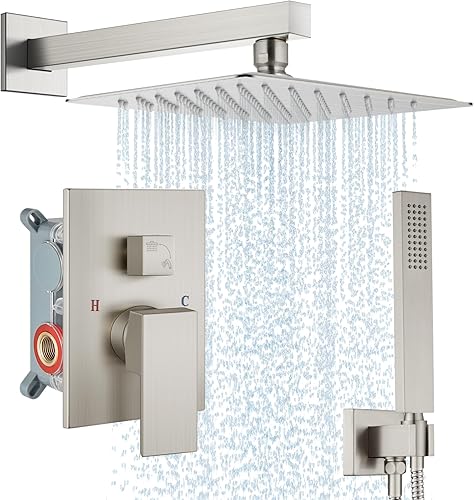 Miniatura 12 de Midanya Juego de grifo de ducha, sistema de ducha de montaje en pared con cabezal de ducha de lluvia cuadrado y rociador manual, cuerpo de válvula