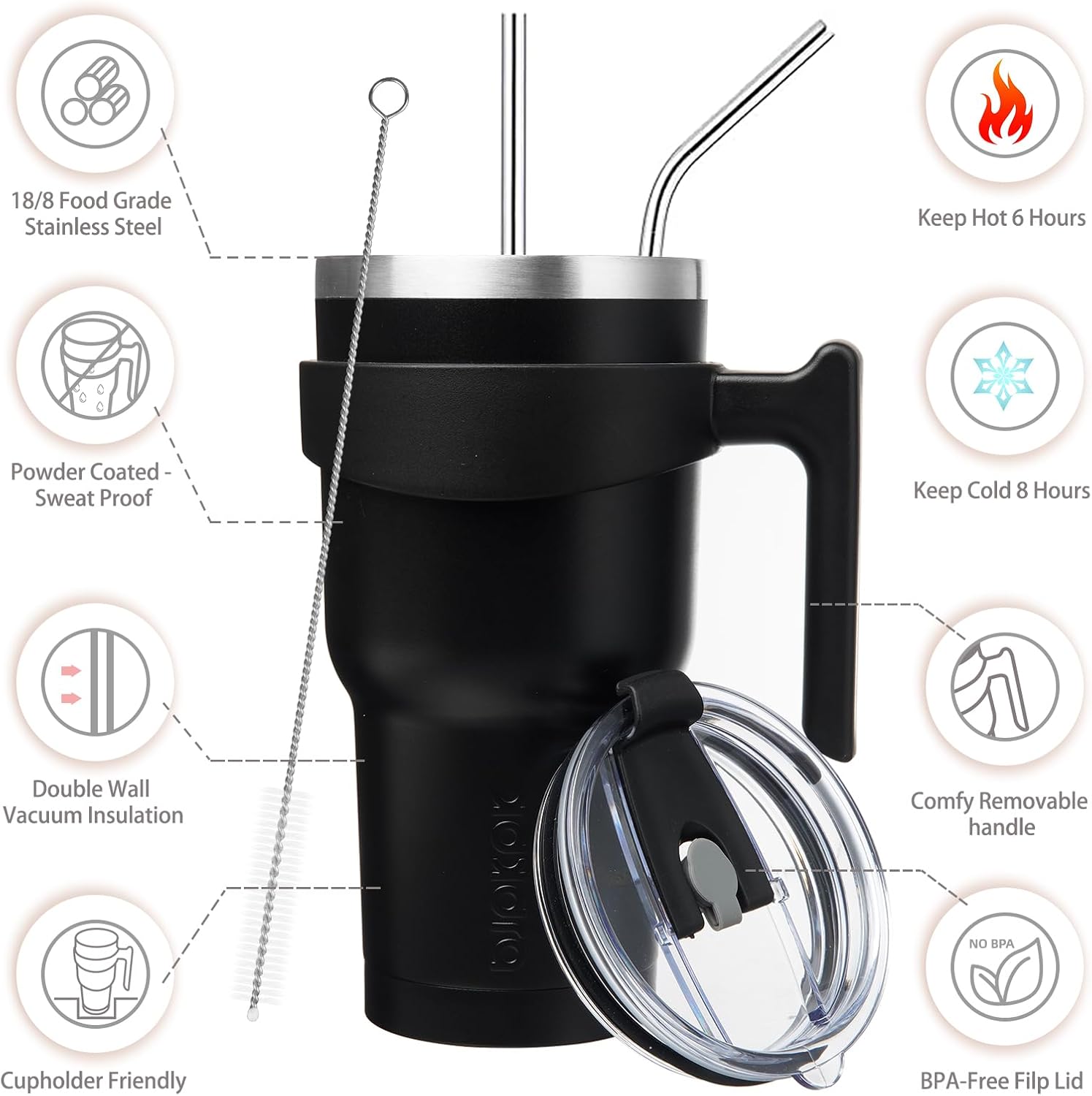 BJPKPK Tumbler With Handle 30 oz Stainless Steel Double Wall Insulated Tumbler Cups With Lid And Straw,Black - Image 2
